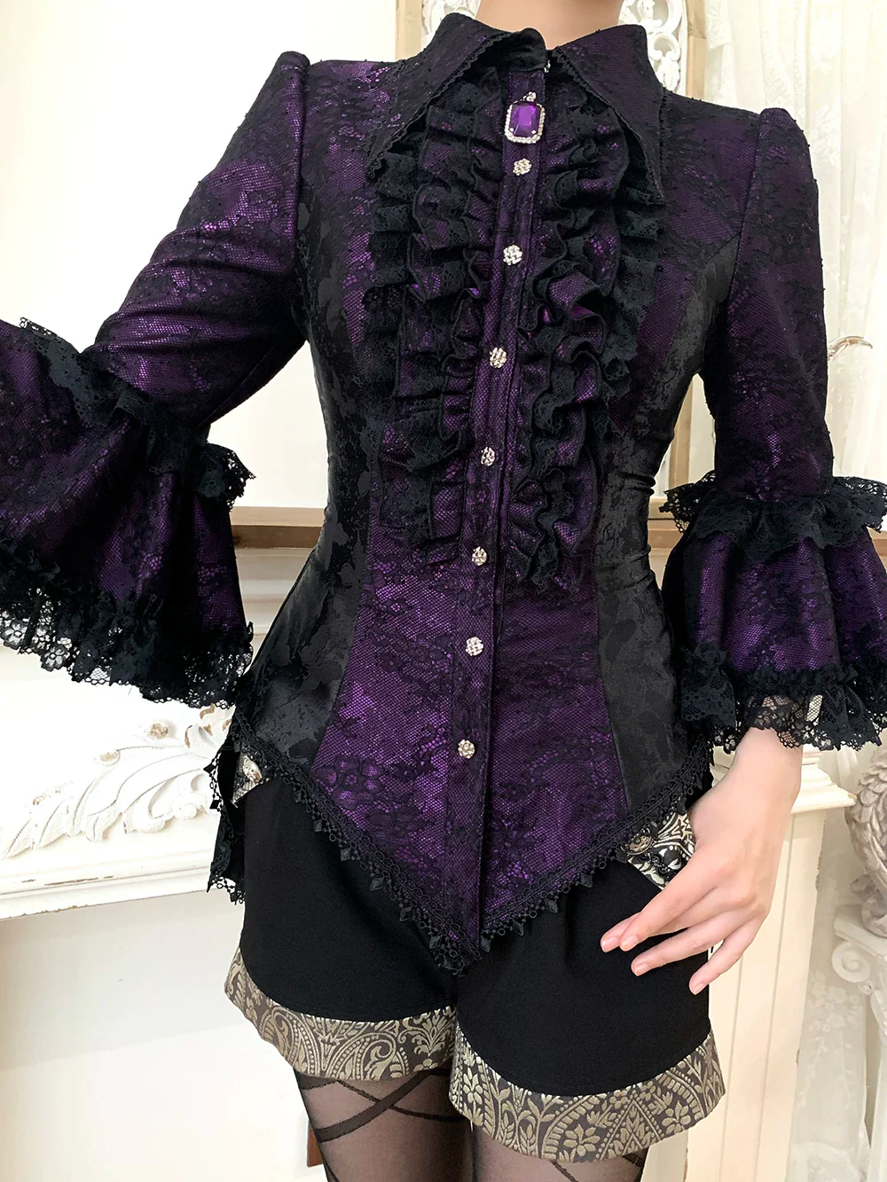 Chill Rice - Jacquard Sleeveless Ouji Lolita Blouse, Lace Accent - Image 9