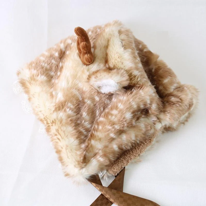 Xiaogui - Deer Spot - Japanese Kawaii Lolita Hat Cute Antler Fleece Lei Feng Hat - Image 15
