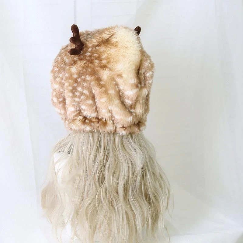 Xiaogui - Deer Spot - Japanese Kawaii Lolita Hat Cute Antler Fleece Lei Feng Hat - Image 8
