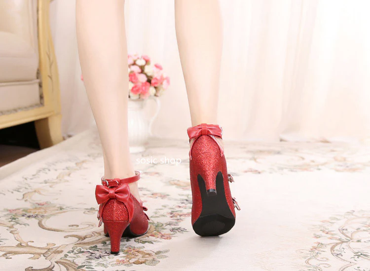 Sosic shop - Japanese Style Sequins Bow High Heels - Image 20
