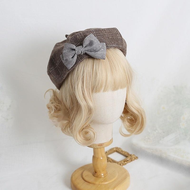 Xiaogui - Japanese Sweet Lolita Beret Winter Daily Plaid Hat - Image 2