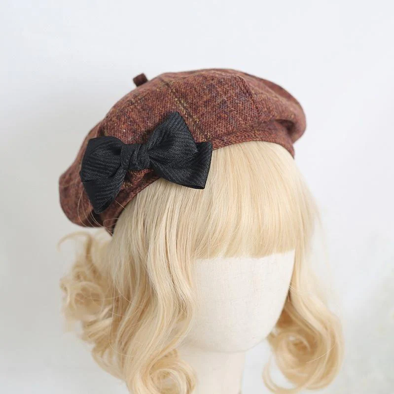 Xiaogui - Japanese Sweet Lolita Beret Winter Daily Plaid Hat - Image 3