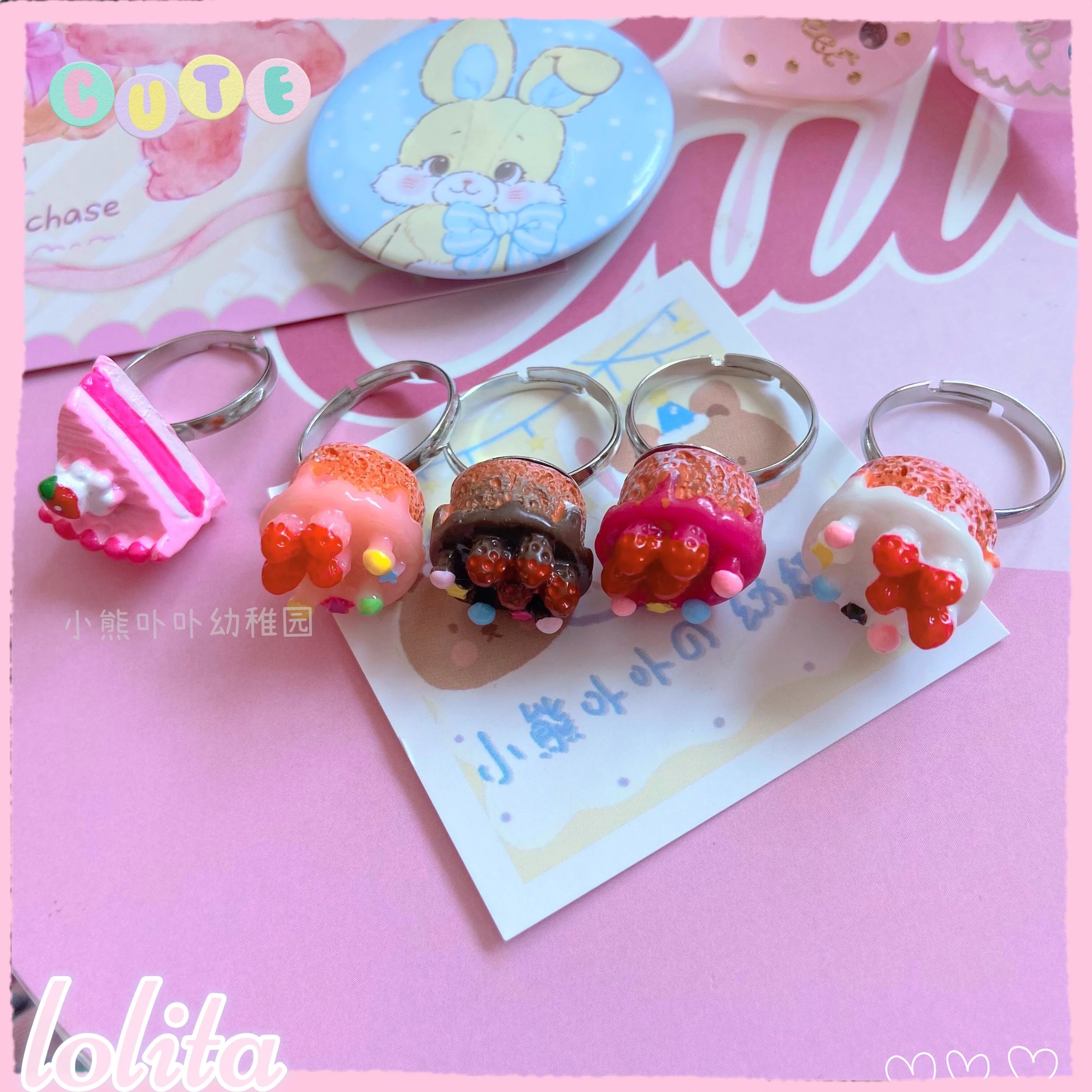 Kawaii Cake Heart Star Strawberry Lolita Rings - Image 11