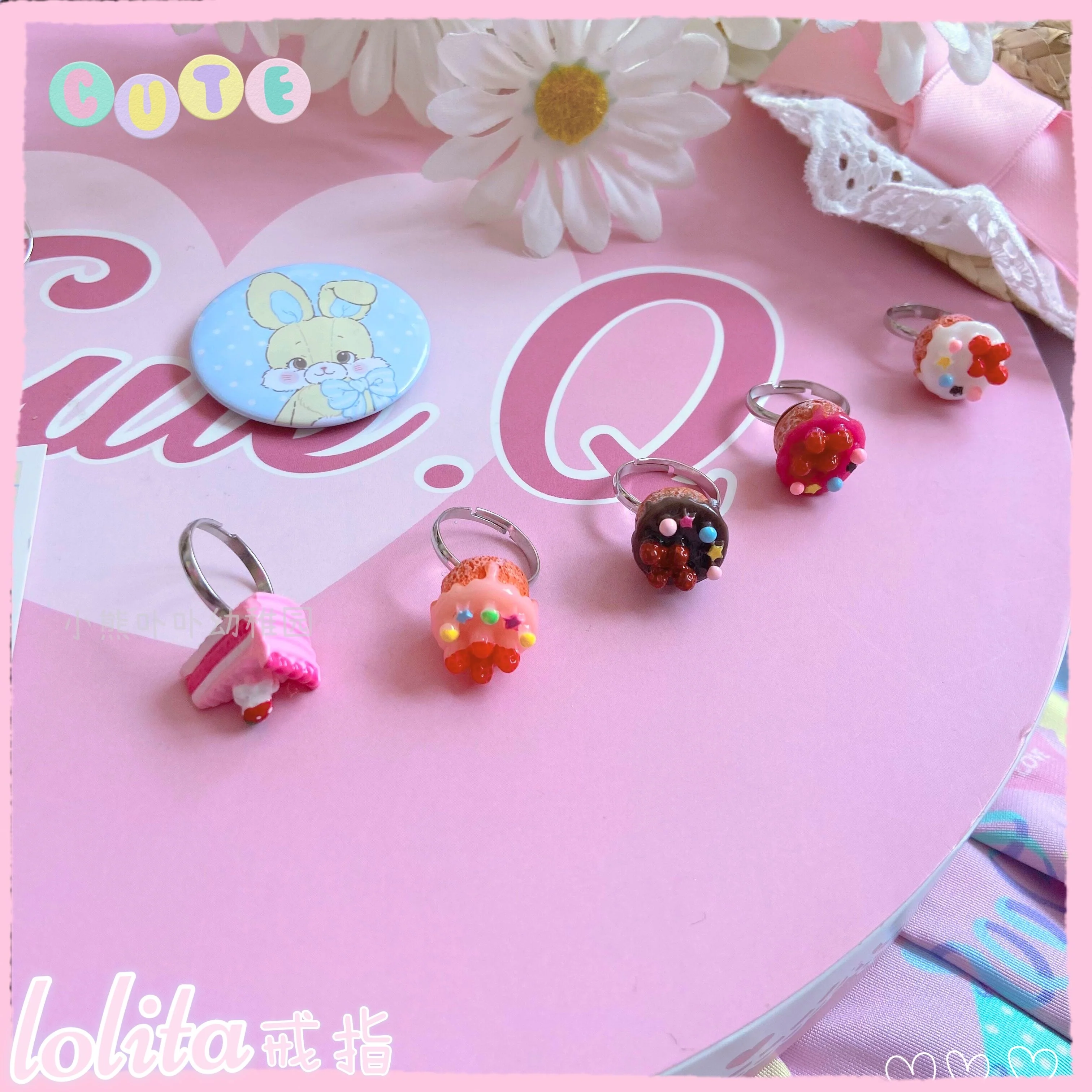 Kawaii Cake Heart Star Strawberry Lolita Rings - Image 12