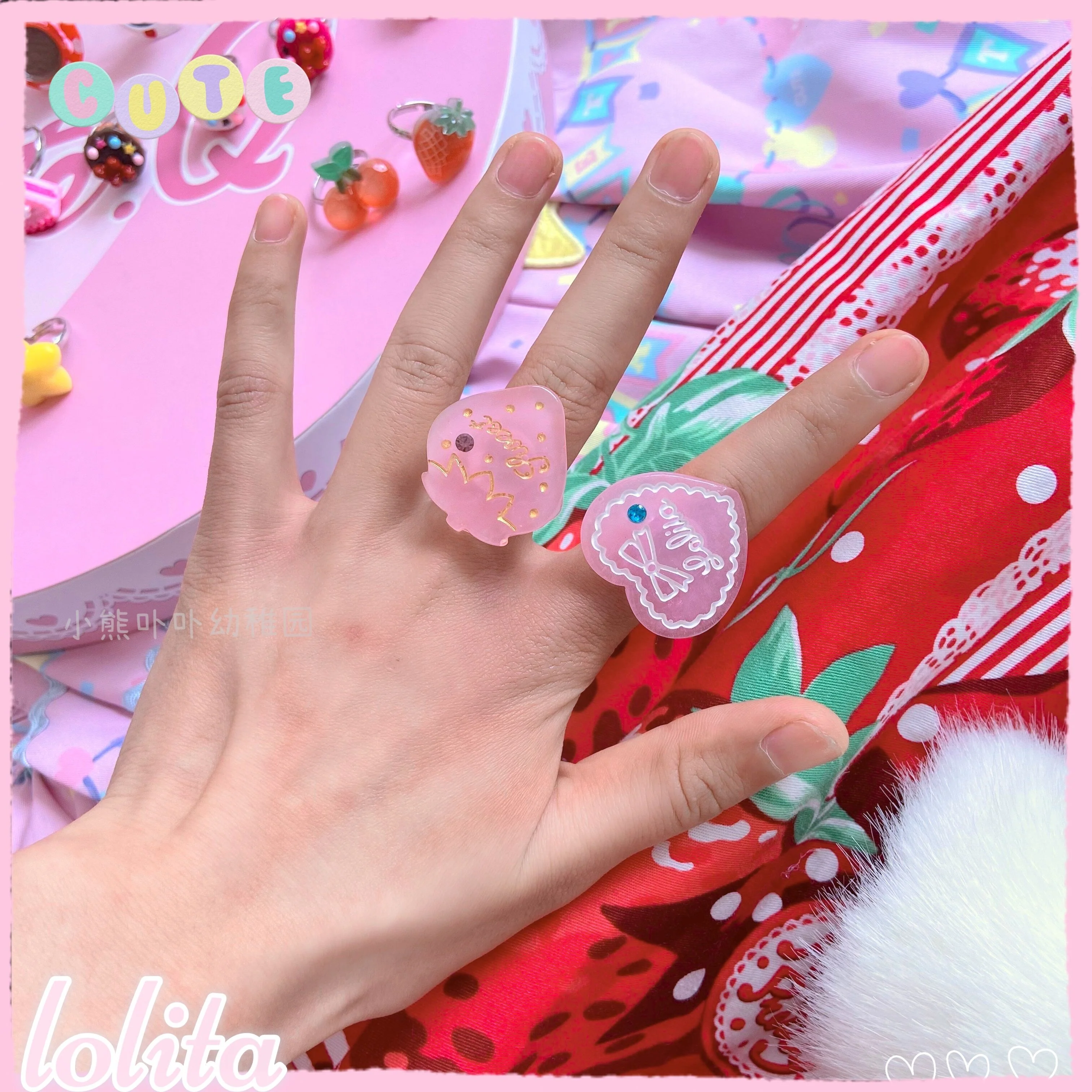 Kawaii Cake Heart Star Strawberry Lolita Rings - Image 14