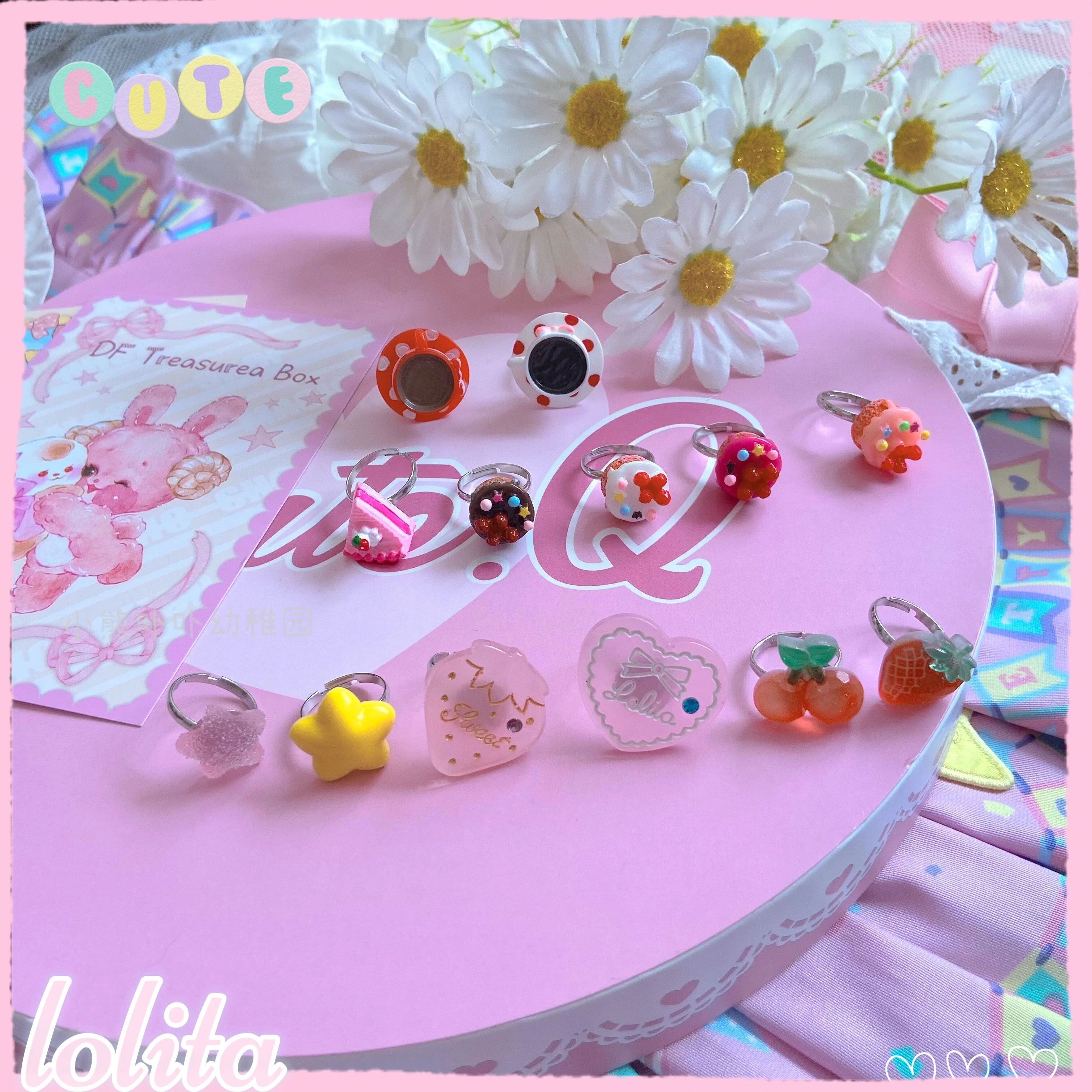Kawaii Cake Heart Star Strawberry Lolita Rings - Image 6