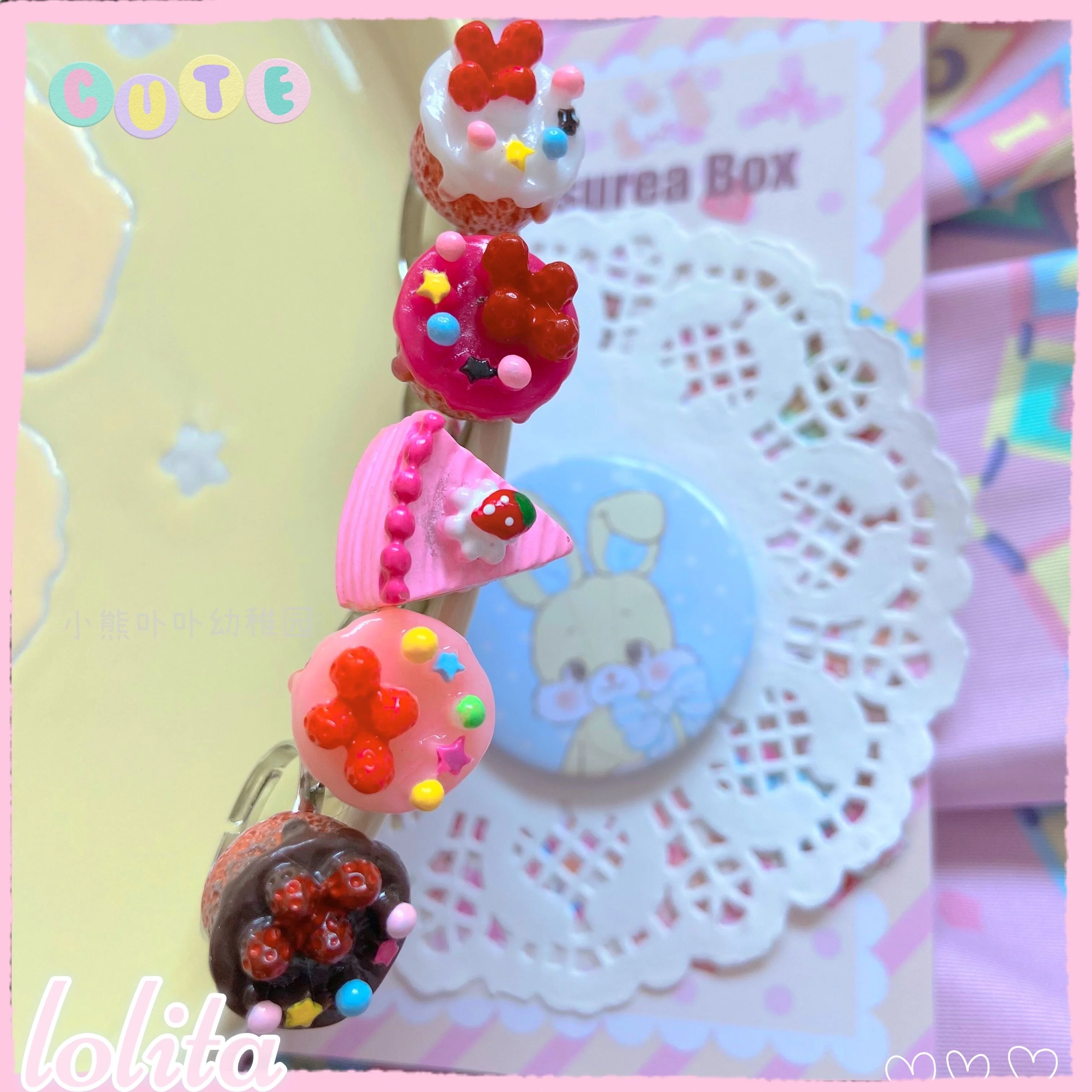Kawaii Cake Heart Star Strawberry Lolita Rings - Image 9