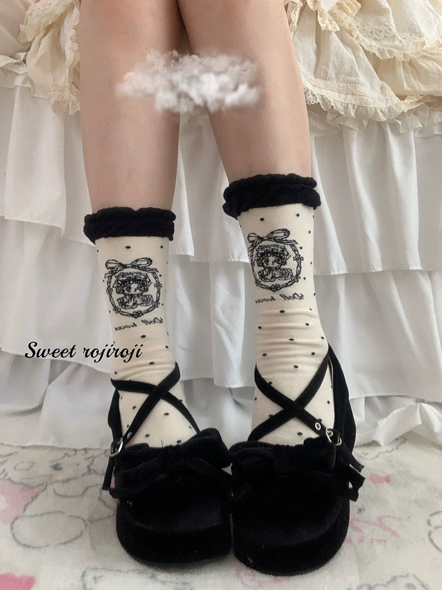 Roji Roji - Kawaii Cotton Lolita Socks Mid-calf Socks - Image 7