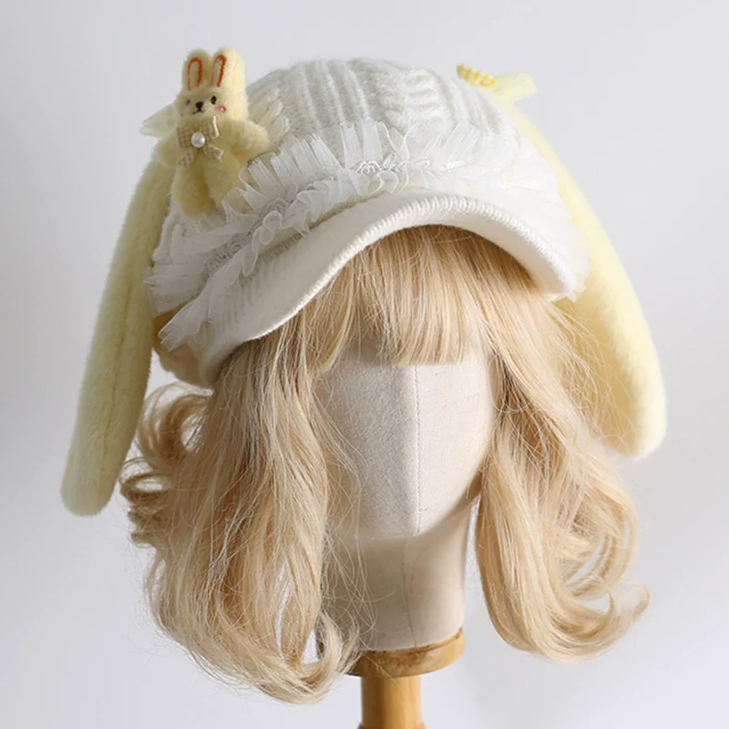 Xiaogui - Kawaii Lolita Baseball Cap Winter Plush Hat with Bunny Ears - Image 2