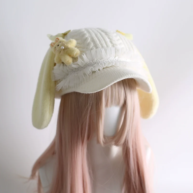 Xiaogui - Kawaii Lolita Baseball Cap Winter Plush Hat with Bunny Ears - Image 3