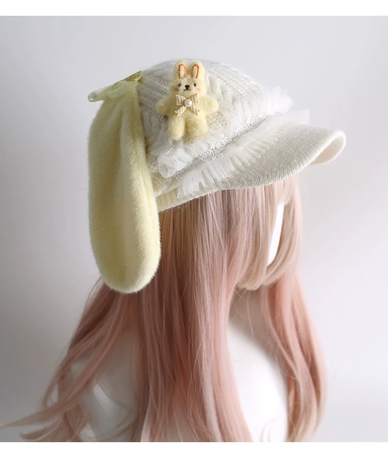 Xiaogui - Kawaii Lolita Baseball Cap Winter Plush Hat with Bunny Ears - Image 4