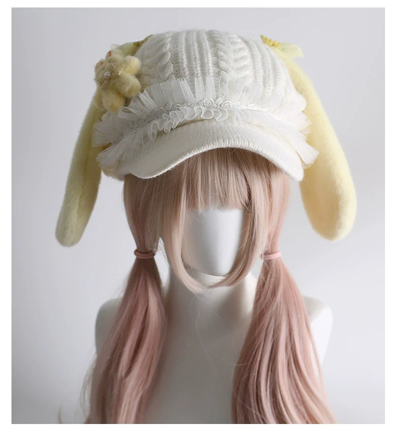 Xiaogui - Kawaii Lolita Baseball Cap Winter Plush Hat with Bunny Ears - Image 5