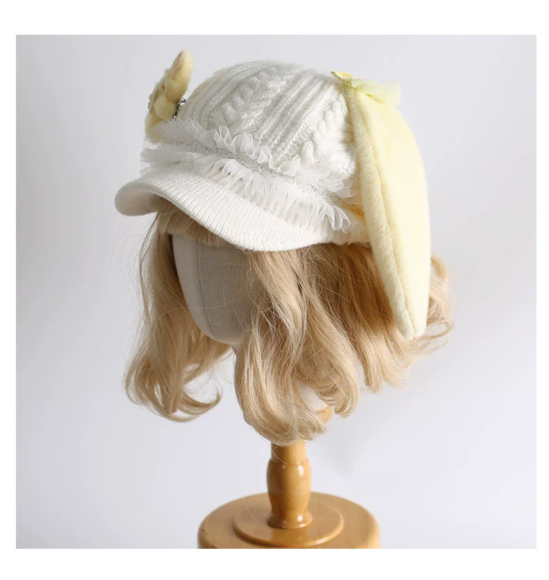 Xiaogui - Kawaii Lolita Baseball Cap Winter Plush Hat with Bunny Ears - Image 6