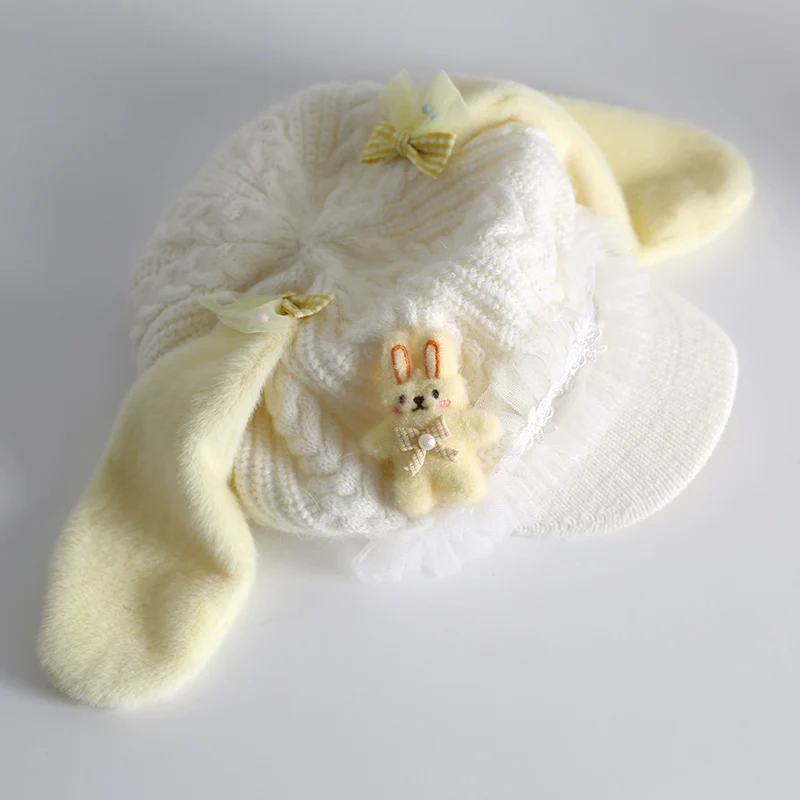 Xiaogui - Kawaii Lolita Baseball Cap Winter Plush Hat with Bunny Ears - Image 8