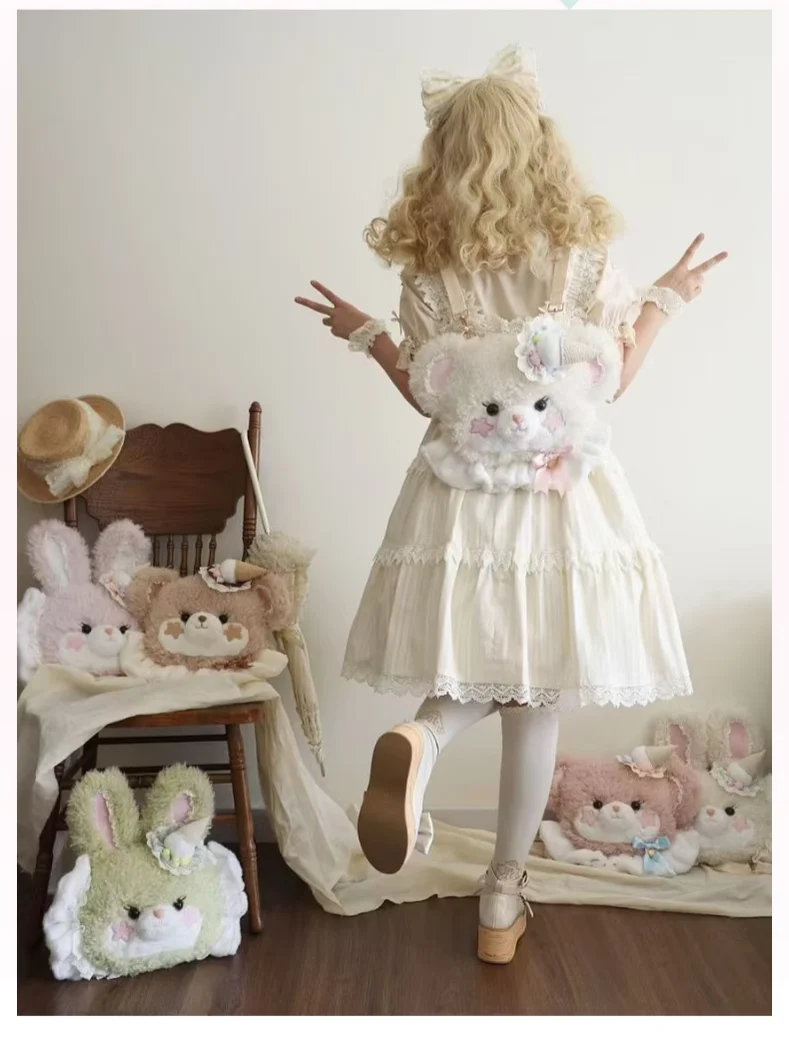 Cavernose - Sugar Star Bunny & Bear - Kawaii Lolita Bear & Bunny Plush Bag - Image 11