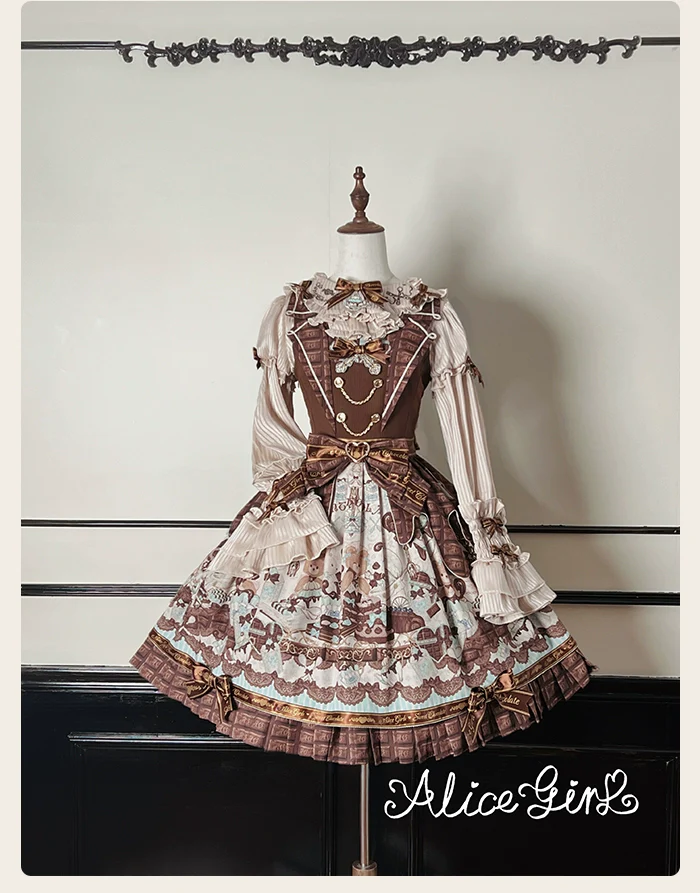 Alice Girl - Bear Chocolate Bar - Kawaii Lolita Blouse, Long Sleeve - Image 22