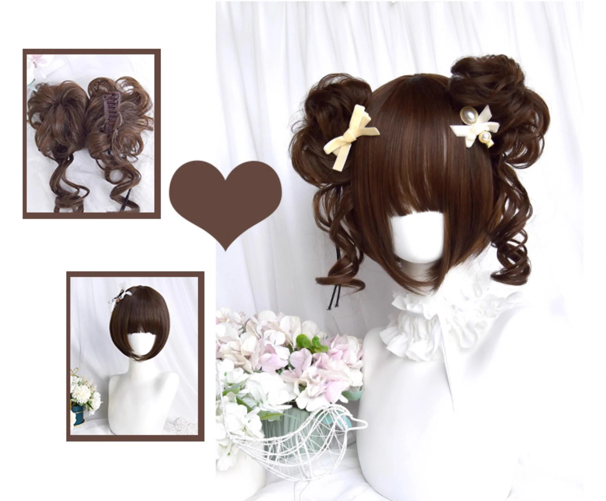 Sinwavy - Kawaii Lolita Brown Wig Cute Bun Ponytail Doll-like Wig - Image 2