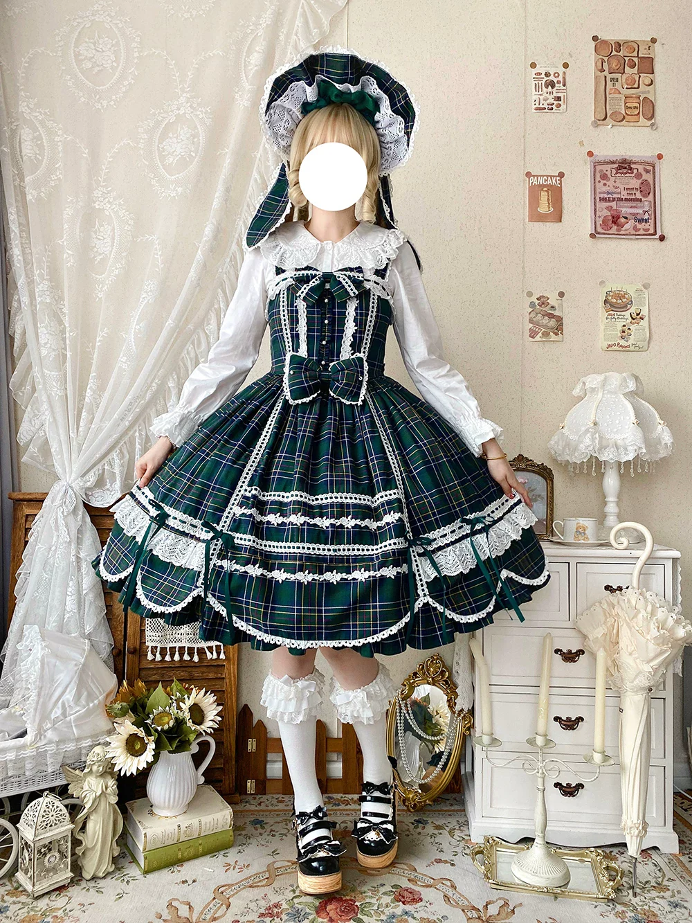 Plaid Petal Bunny - Kawaii Lolita Cotton Shirt, Bunny Ear - Image 11