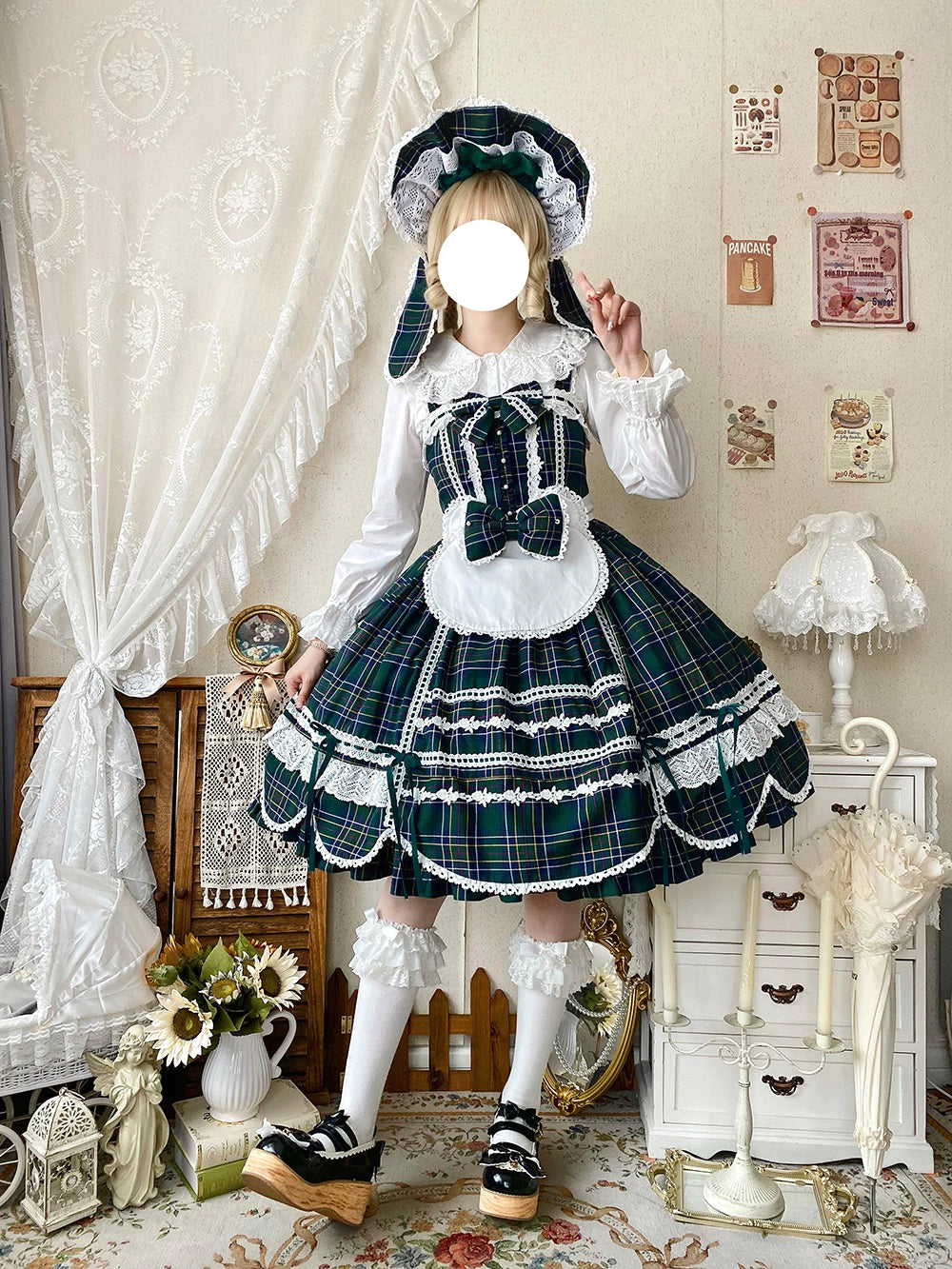 Plaid Petal Bunny - Kawaii Lolita Cotton Shirt, Bunny Ear - Image 13