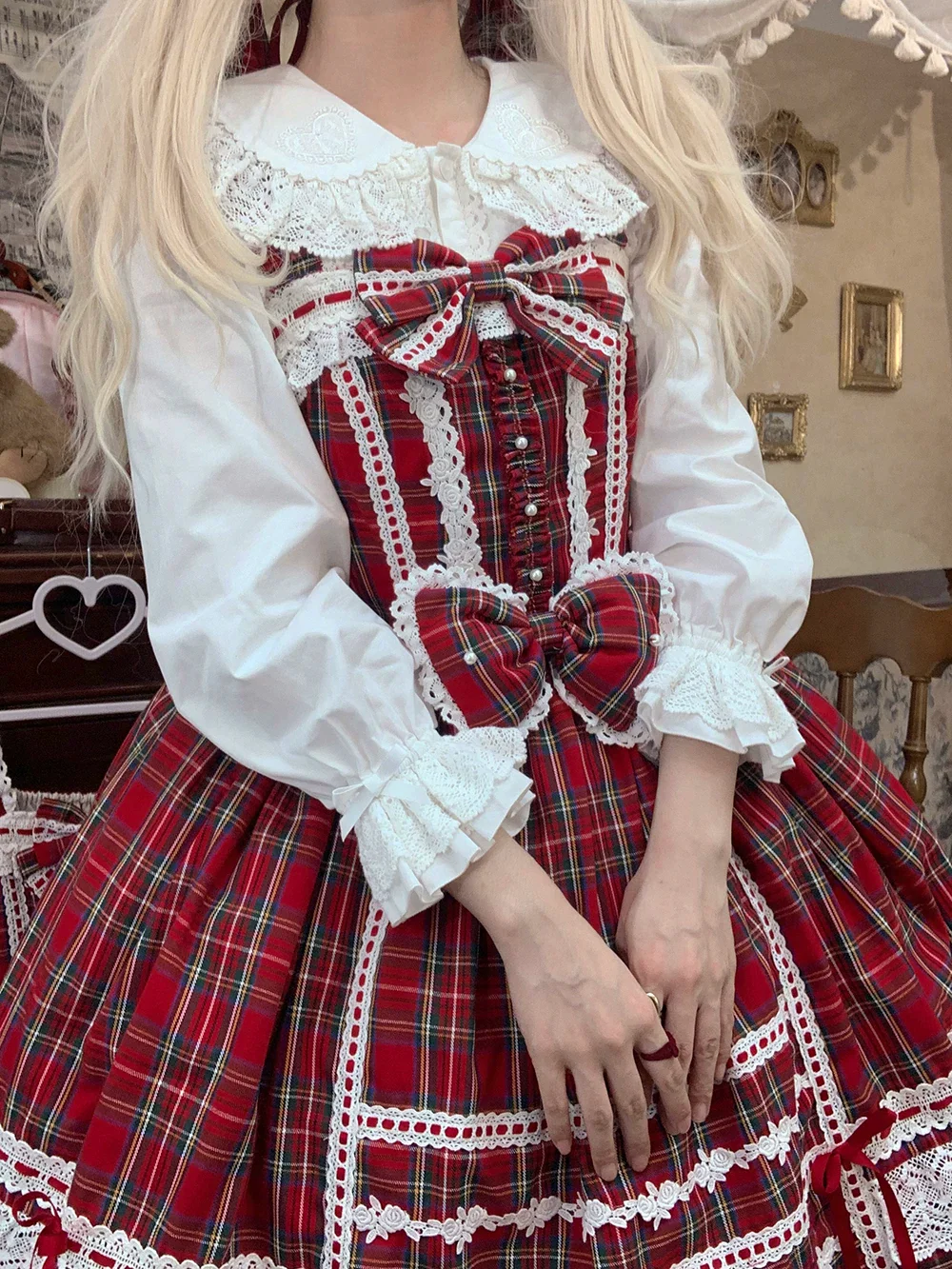Plaid Petal Bunny - Kawaii Lolita Cotton Shirt, Bunny Ear - Image 5