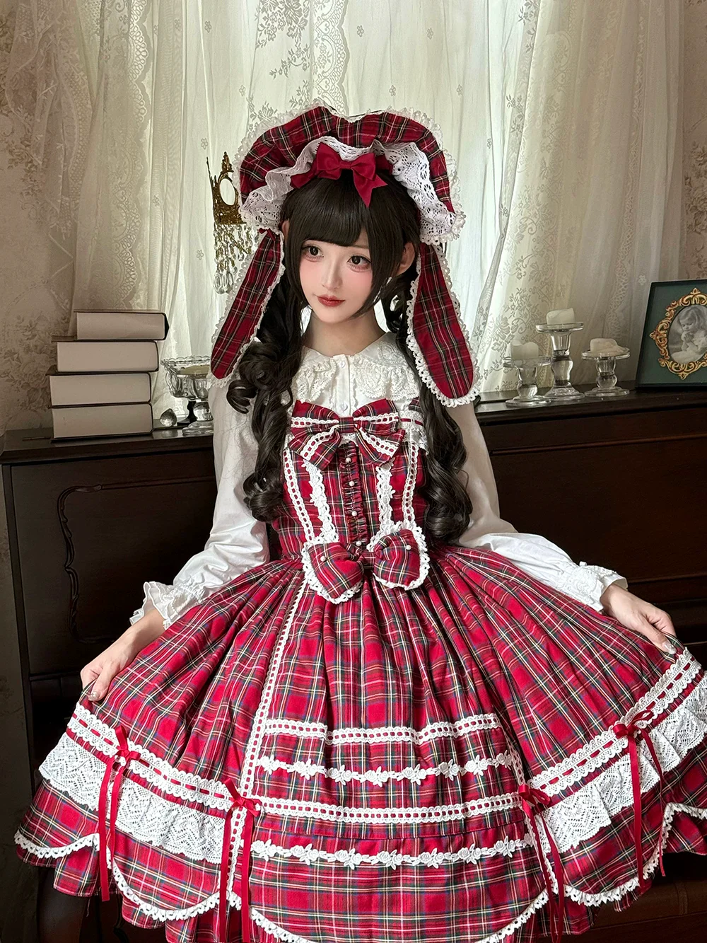 Plaid Petal Bunny - Kawaii Lolita Cotton Shirt, Bunny Ear - Image 8