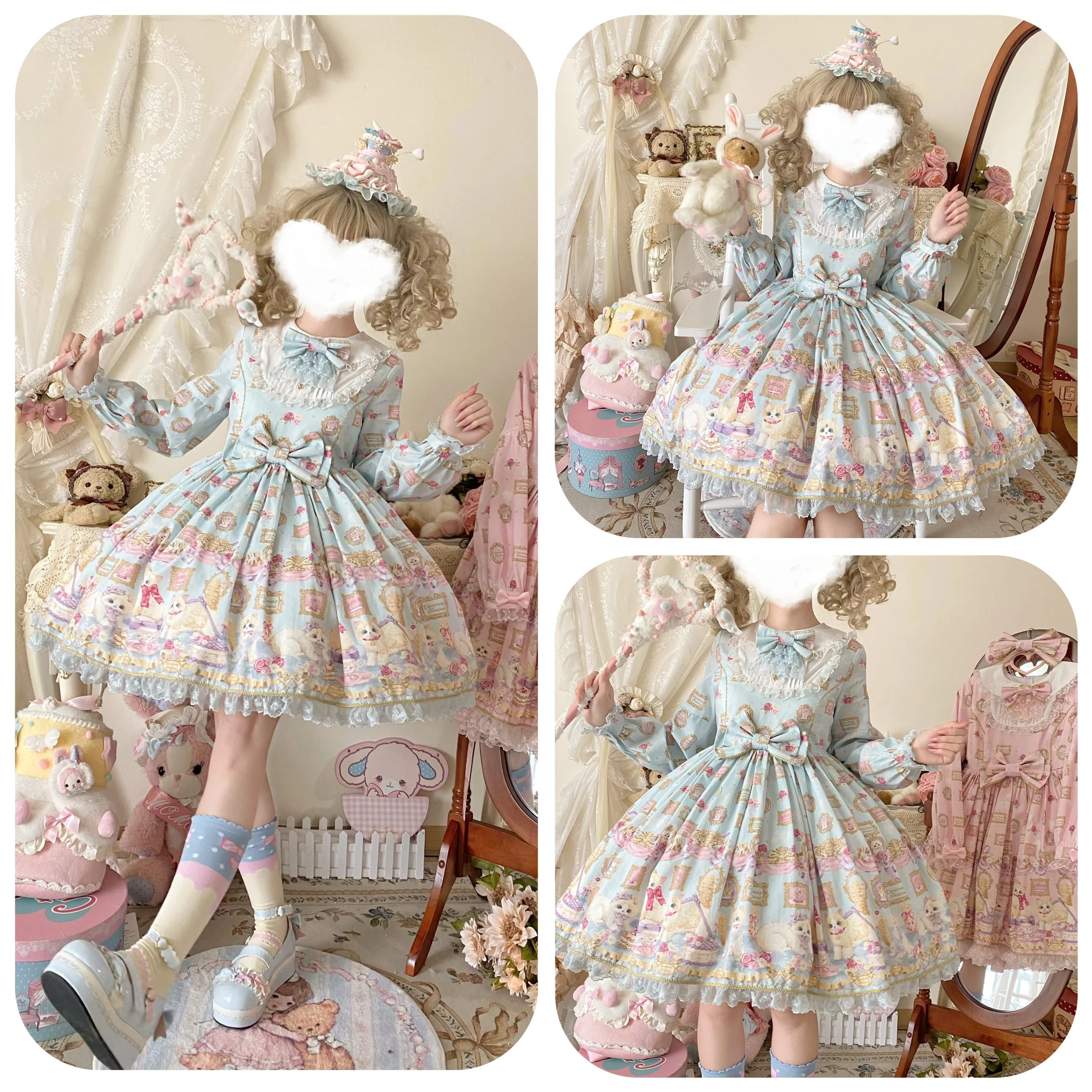 Discovering Treasures - Picture Frame Cat - Kawaii Lolita Dress Suit Cat Print JSK and OP - Image 11