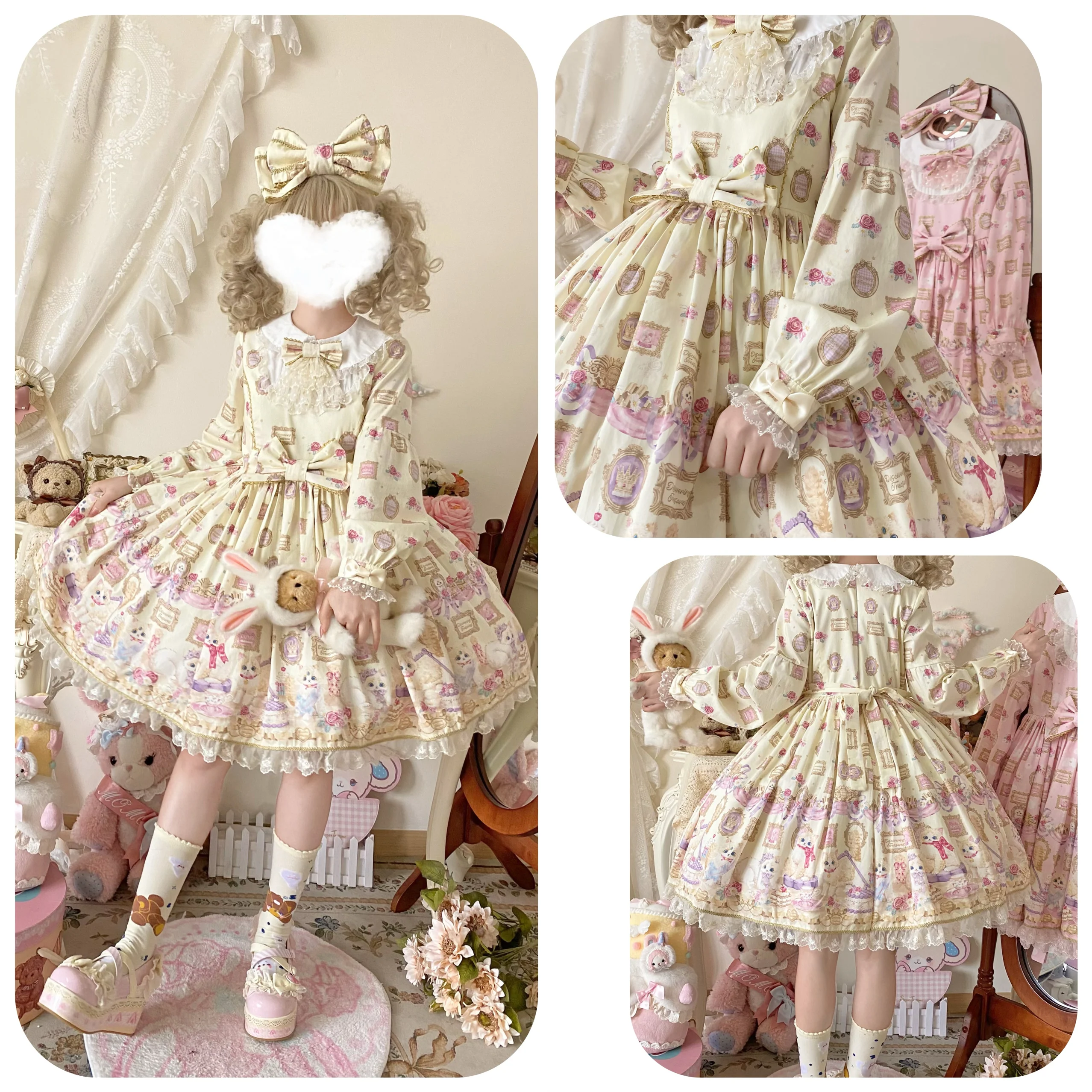 Discovering Treasures - Picture Frame Cat - Kawaii Lolita Dress Suit Cat Print JSK and OP - Image 12