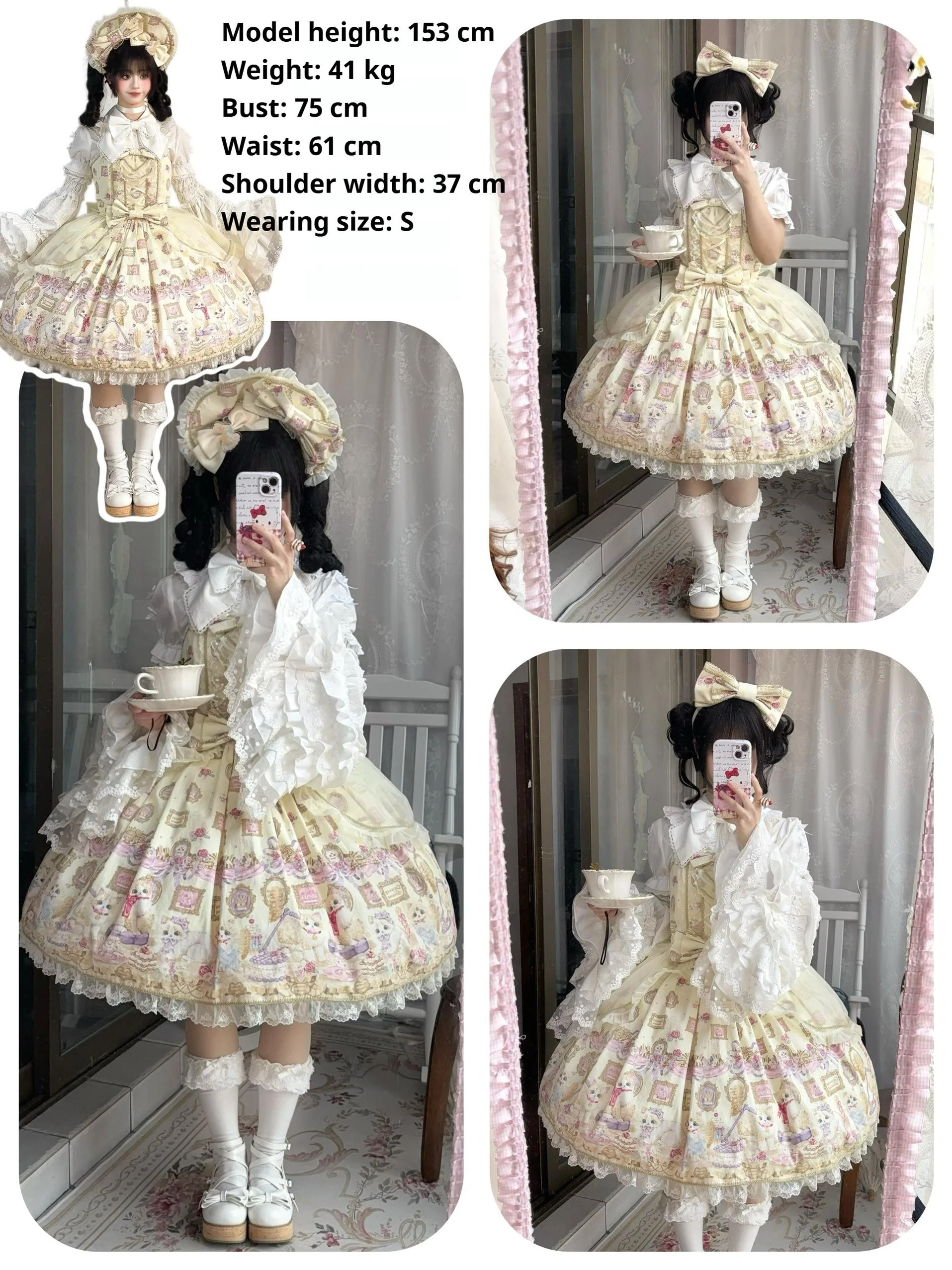 Discovering Treasures - Picture Frame Cat - Kawaii Lolita Dress Suit Cat Print JSK and OP - Image 16