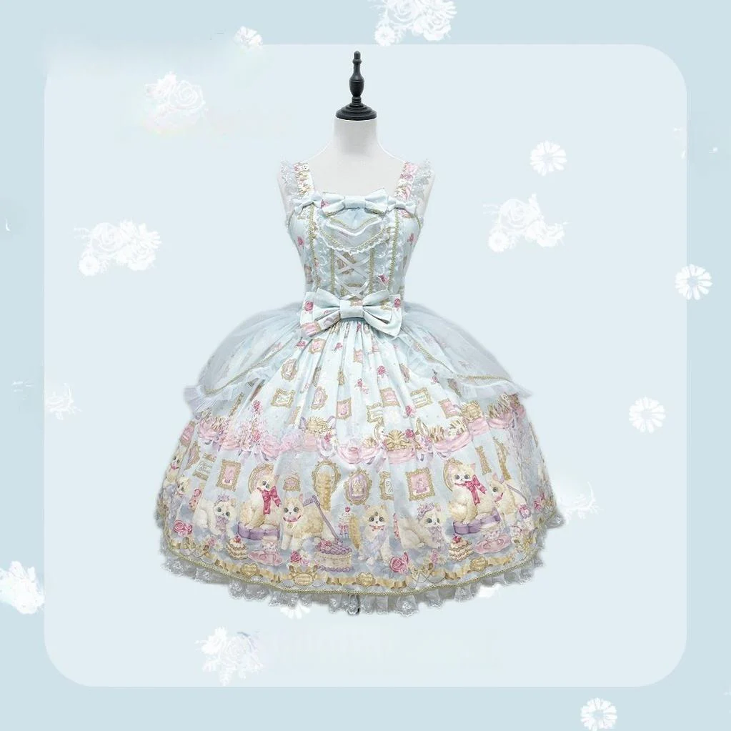 Discovering Treasures - Picture Frame Cat - Kawaii Lolita Dress Suit Cat Print JSK and OP - Image 21