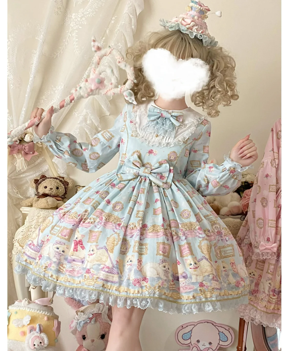 Discovering Treasures - Picture Frame Cat - Kawaii Lolita Dress Suit Cat Print JSK and OP - Image 3