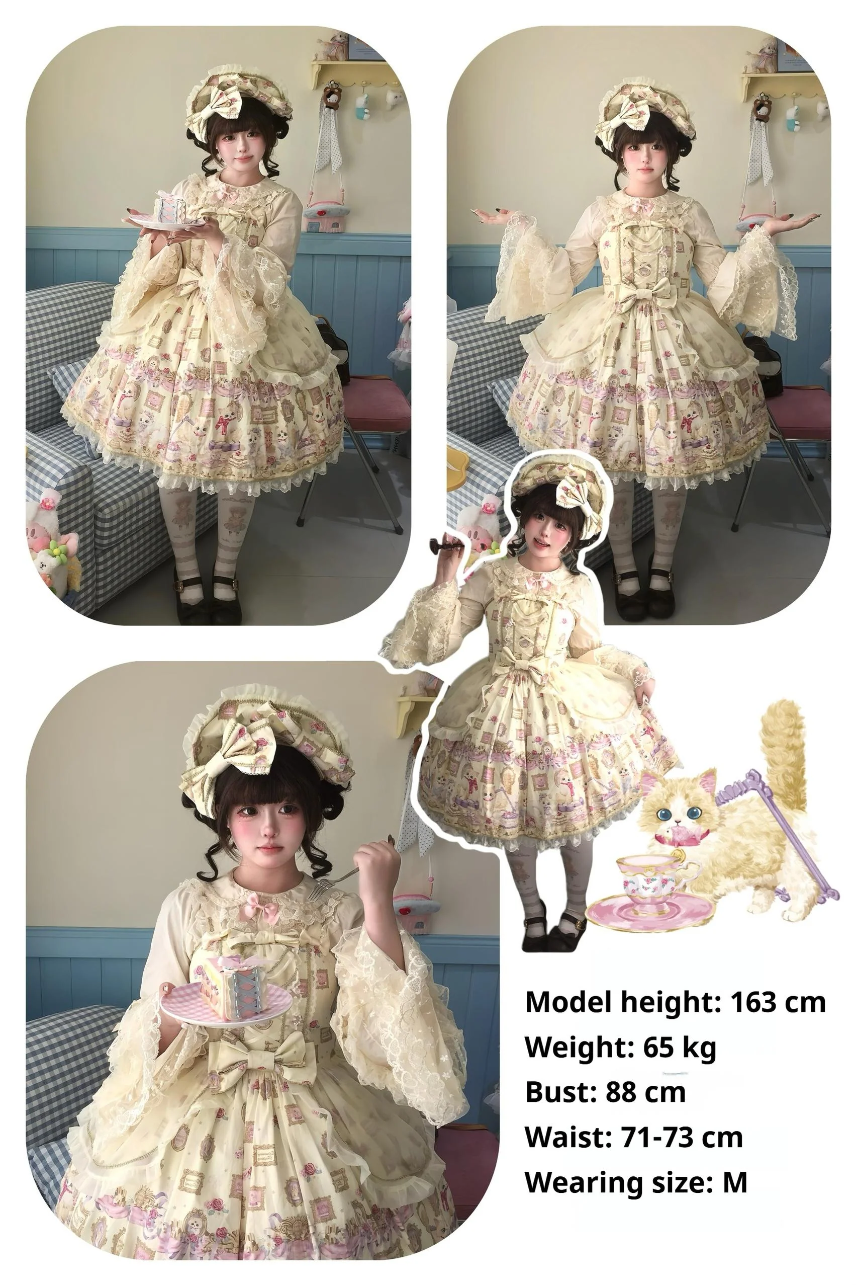 Discovering Treasures - Picture Frame Cat - Kawaii Lolita Dress Suit Cat Print JSK and OP - Image 9