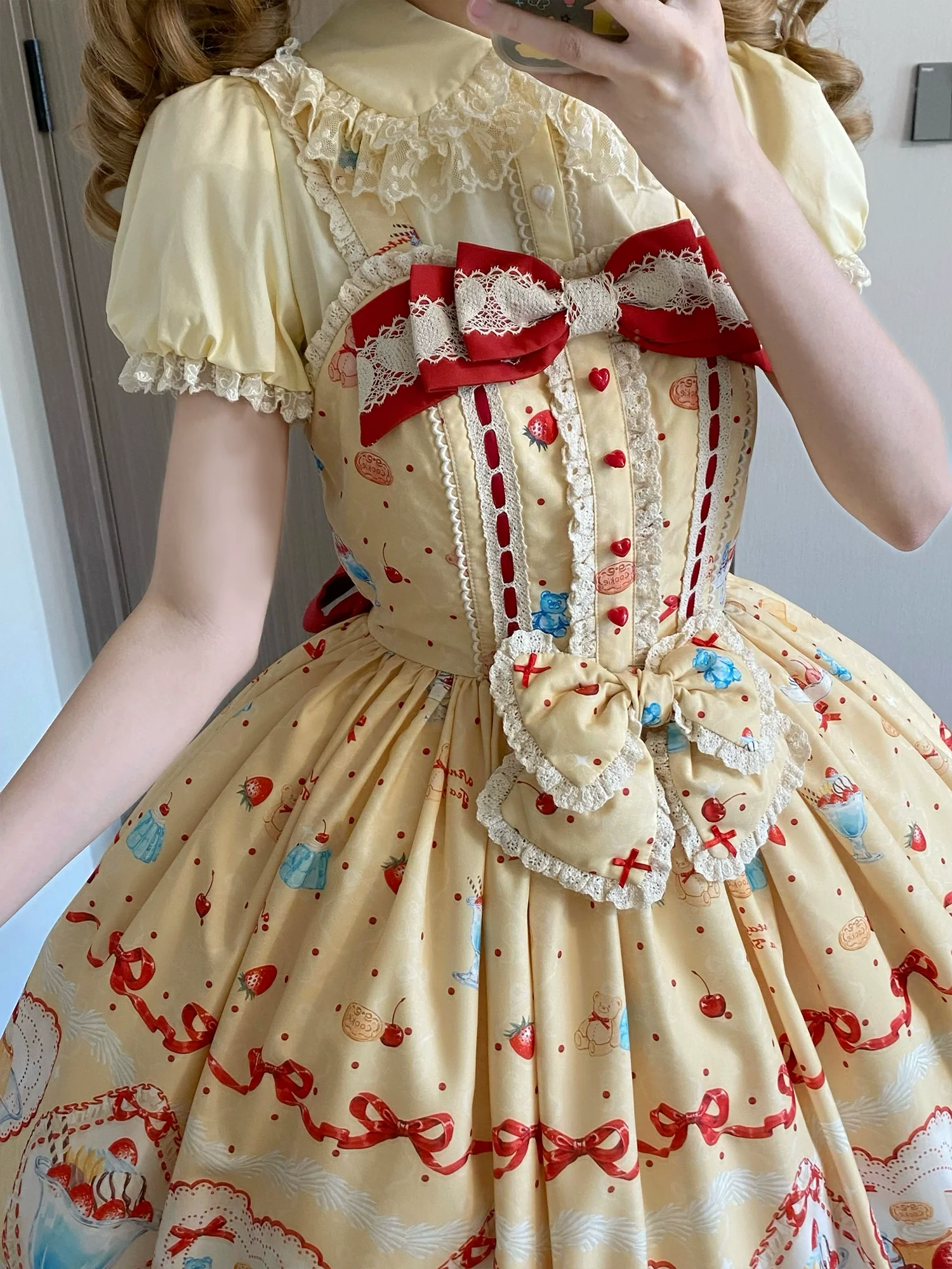 Showa Dessert Showcase - Kawaii Lolita Dress Suit Pudding-Inspired JSK/Salopette - Image 12