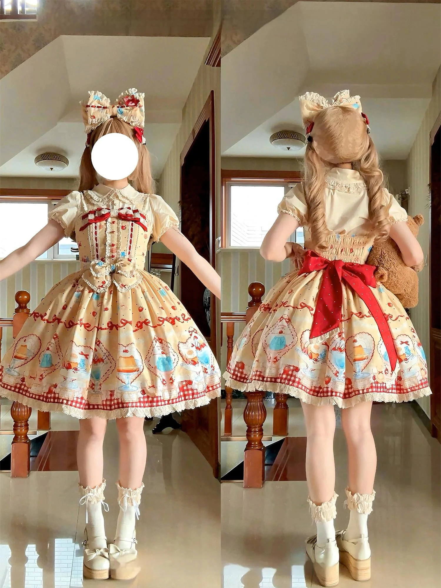 Showa Dessert Showcase - Kawaii Lolita Dress Suit Pudding-Inspired JSK/Salopette - Image 16