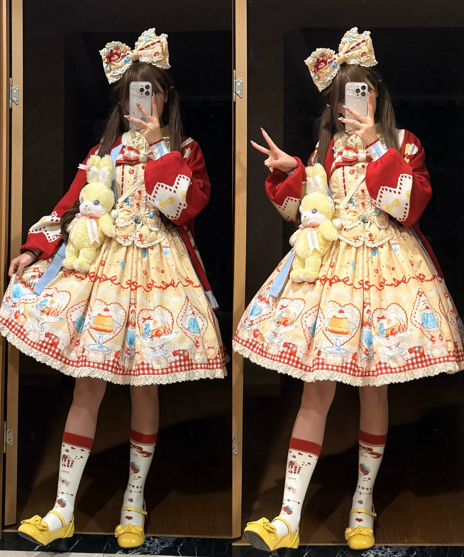 Showa Dessert Showcase - Kawaii Lolita Dress Suit Pudding-Inspired JSK/Salopette - Image 17