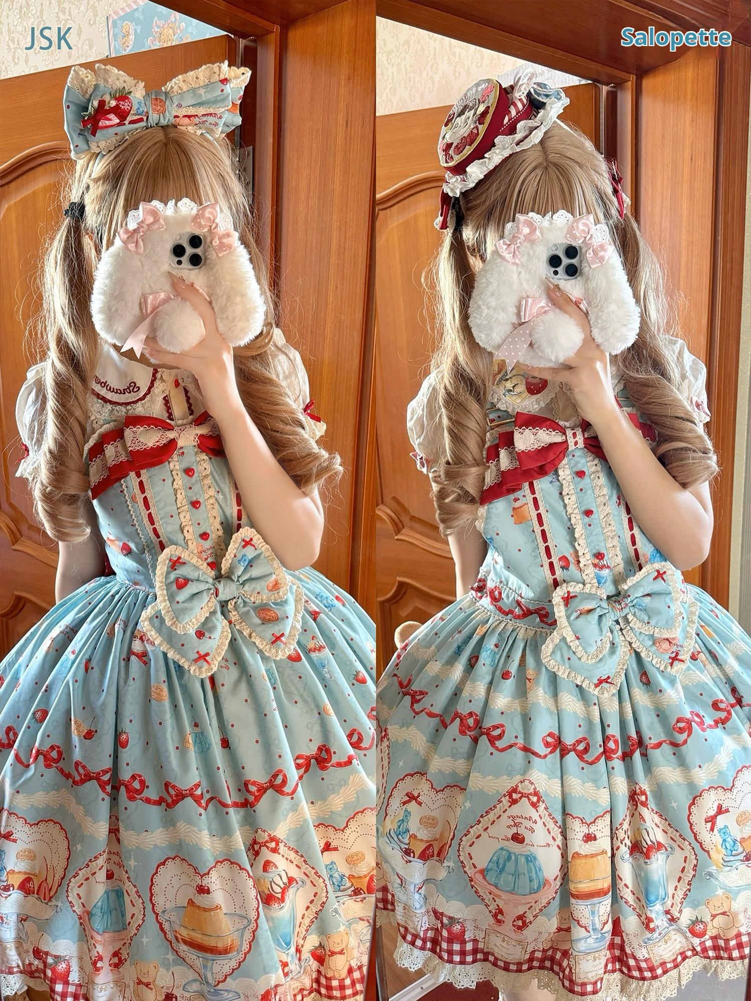 Showa Dessert Showcase - Kawaii Lolita Dress Suit Pudding-Inspired JSK/Salopette - Image 19