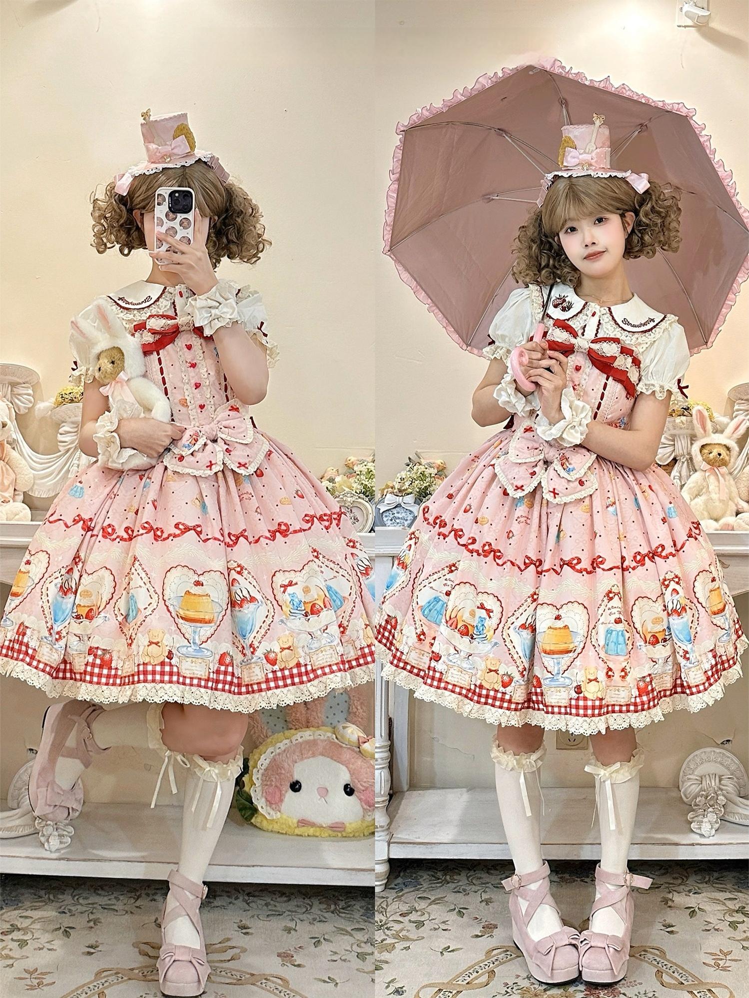 Showa Dessert Showcase - Kawaii Lolita Dress Suit Pudding-Inspired JSK/Salopette - Image 26