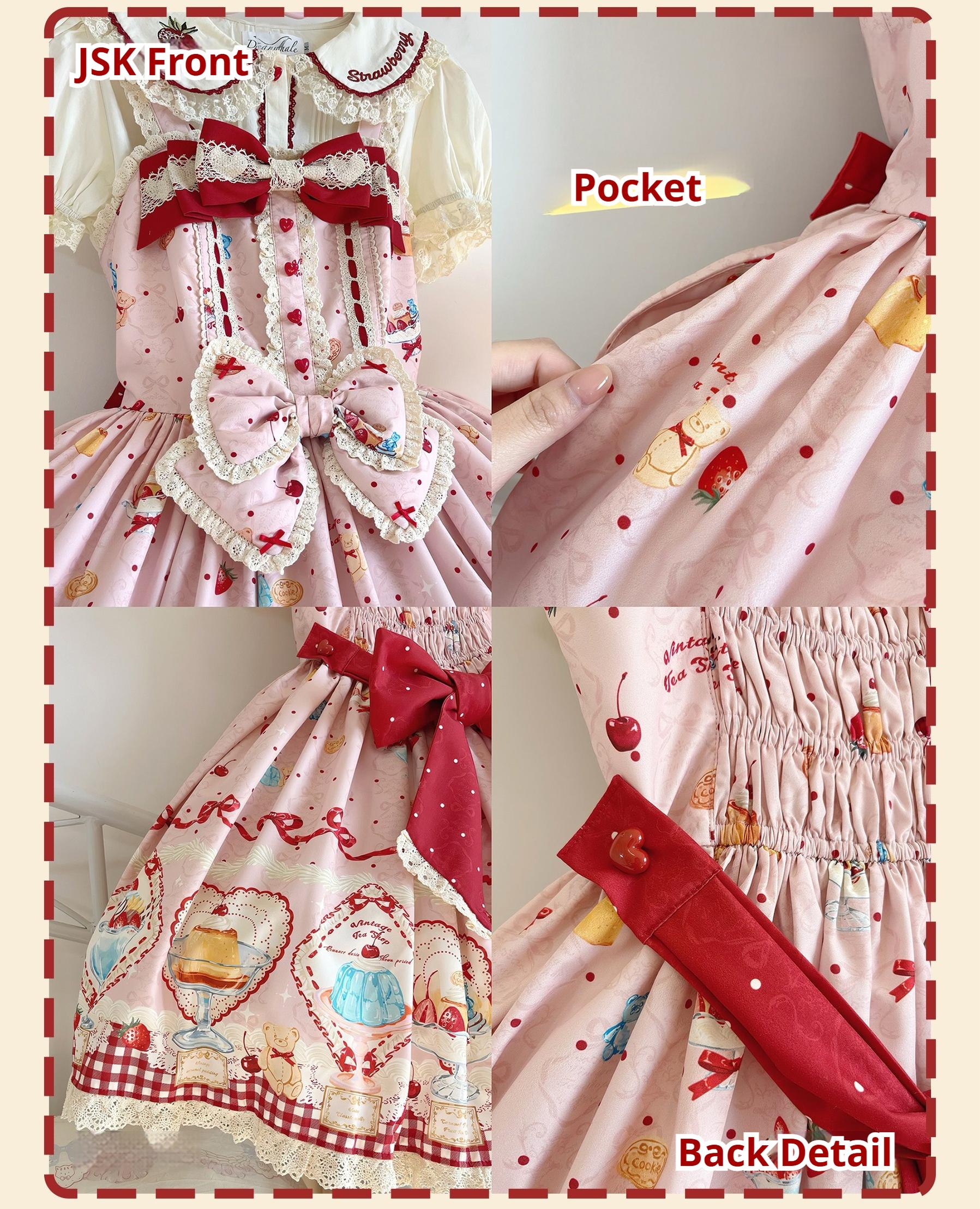Showa Dessert Showcase - Kawaii Lolita Dress Suit Pudding-Inspired JSK/Salopette - Image 33