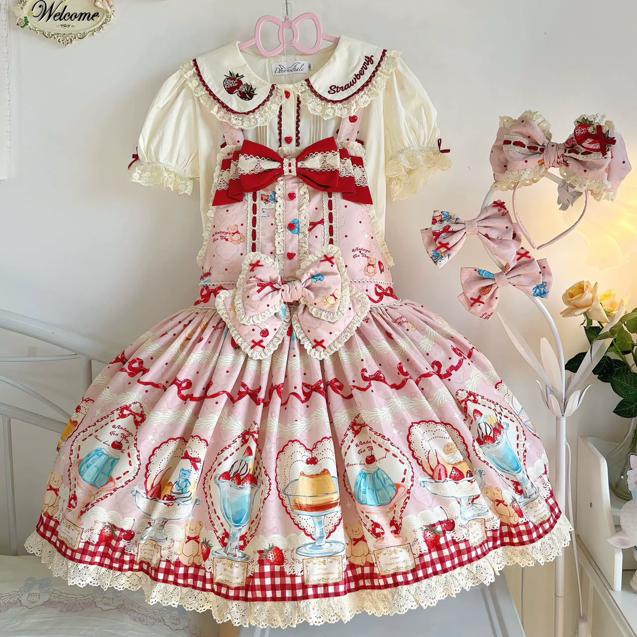 Showa Dessert Showcase - Kawaii Lolita Dress Suit Pudding-Inspired JSK/Salopette - Image 38