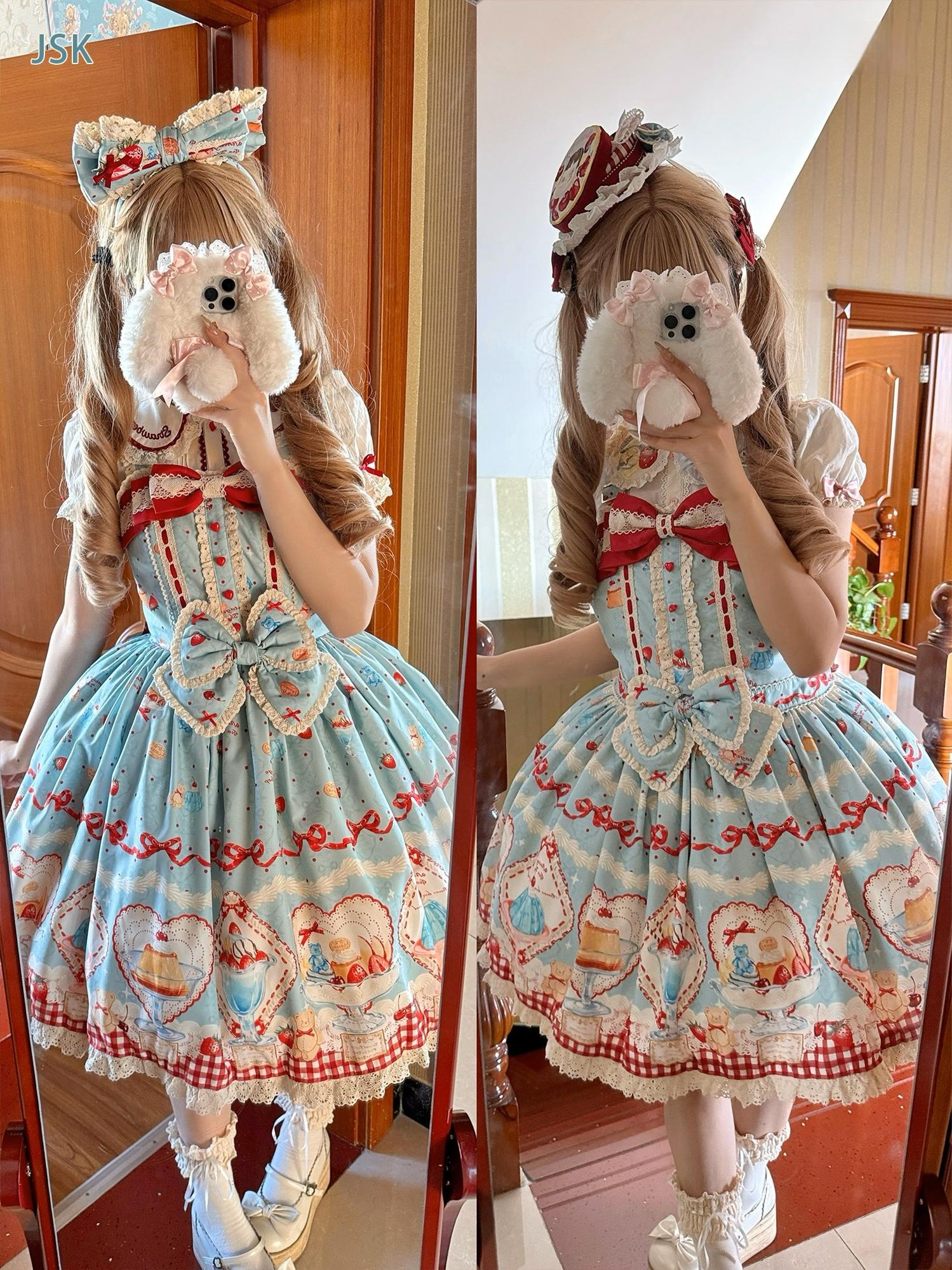 Showa Dessert Showcase - Kawaii Lolita Dress Suit Pudding-Inspired JSK/Salopette - Image 70