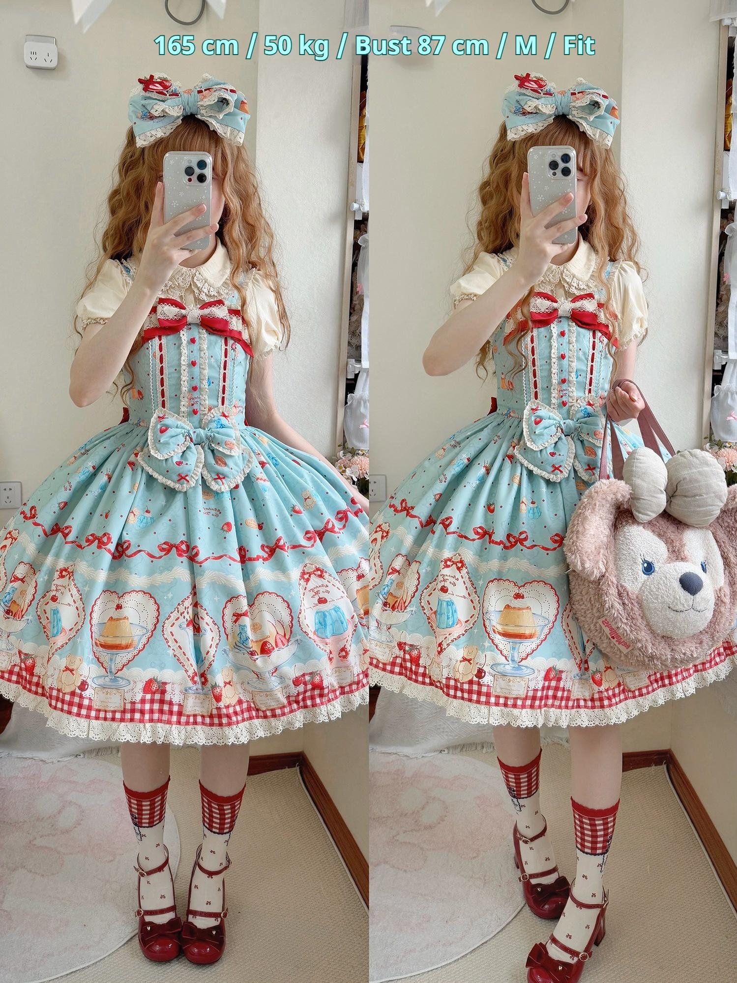 Showa Dessert Showcase - Kawaii Lolita Dress Suit Pudding-Inspired JSK/Salopette - Image 71