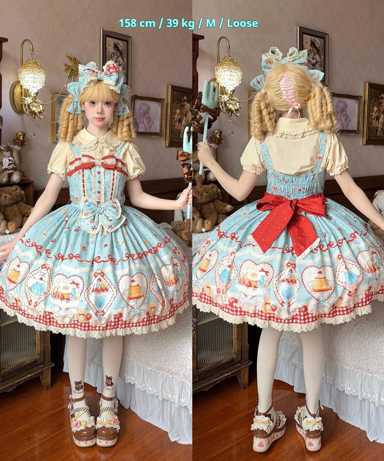 Showa Dessert Showcase - Kawaii Lolita Dress Suit Pudding-Inspired JSK/Salopette - Image 73
