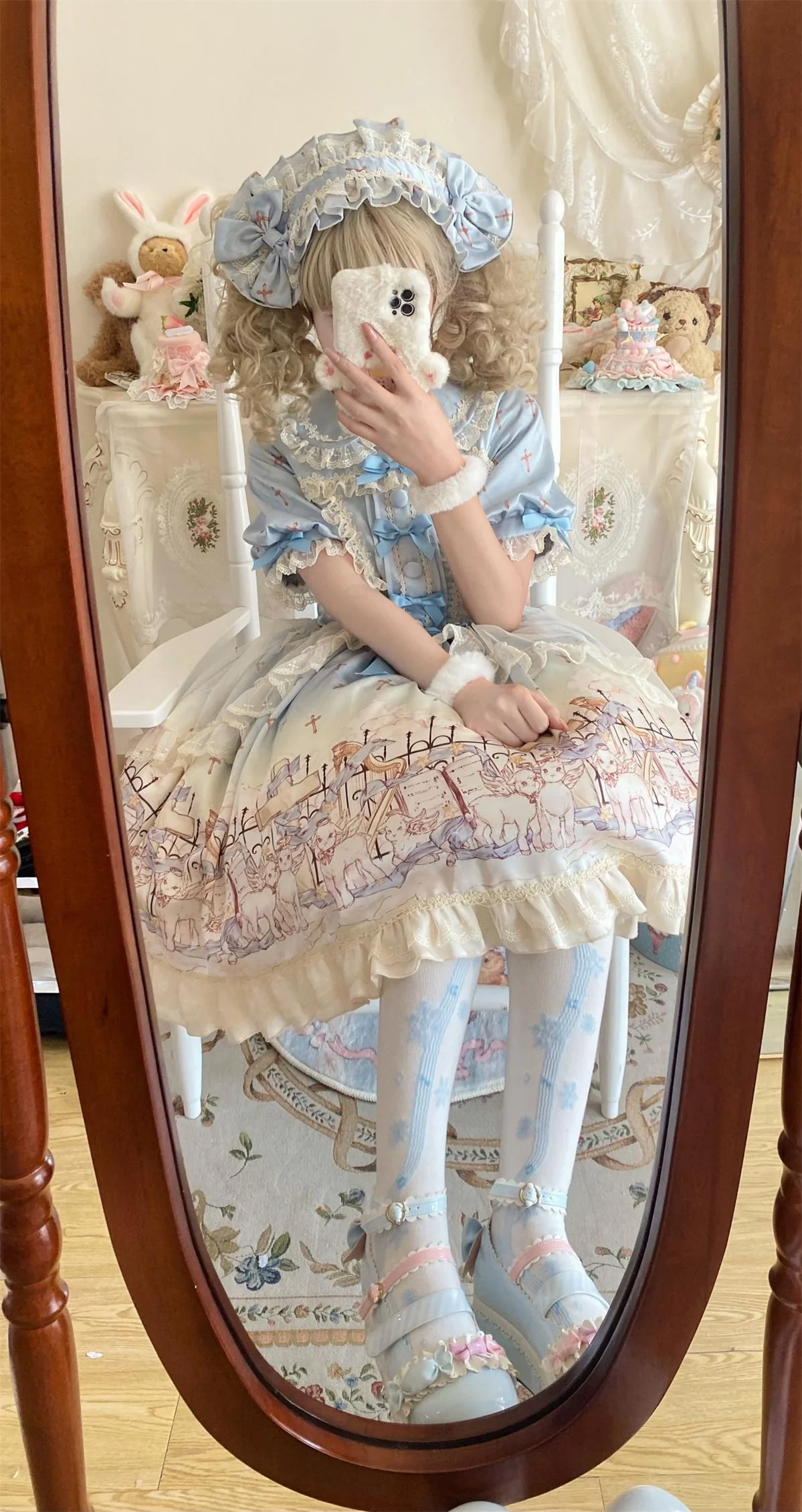 Angel Lamb - Kawaii Lolita Dress With Side Pockets, Lamb Print - Image 12