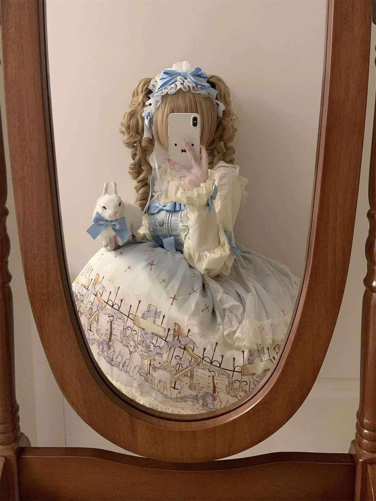 Angel Lamb - Kawaii Lolita Dress With Side Pockets, Lamb Print - Image 16