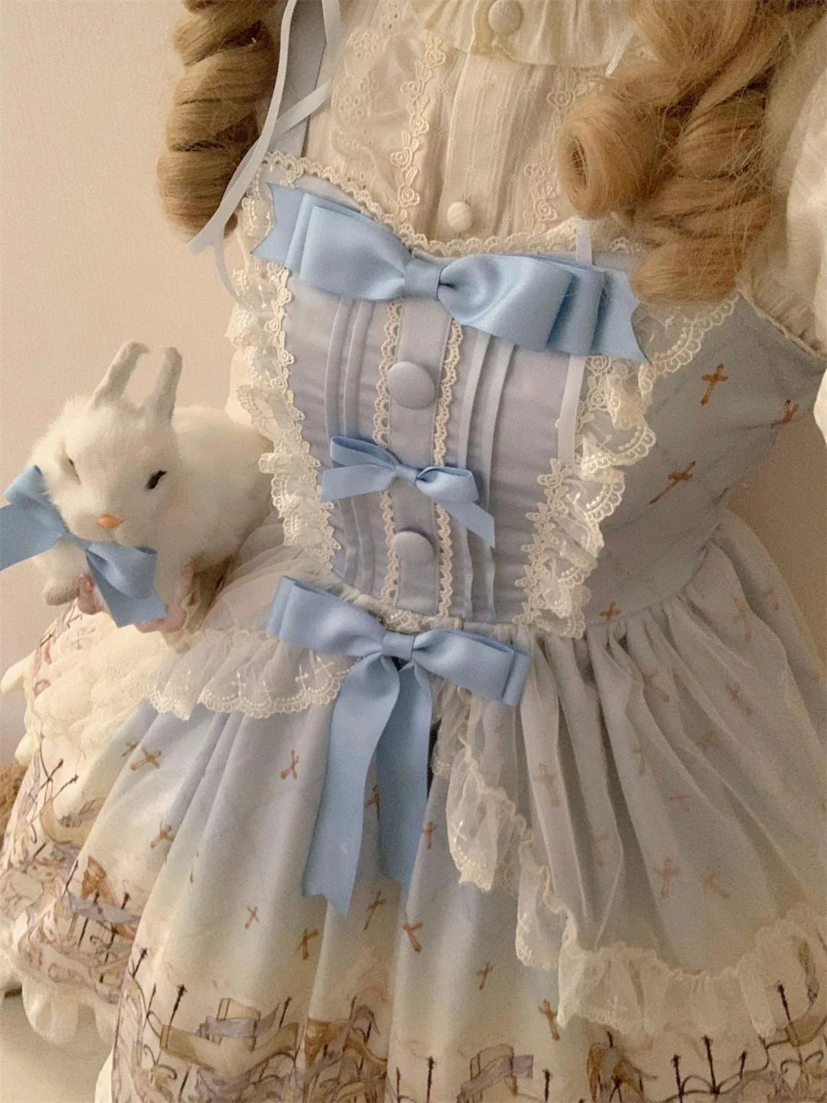 Angel Lamb - Kawaii Lolita Dress With Side Pockets, Lamb Print - Image 18