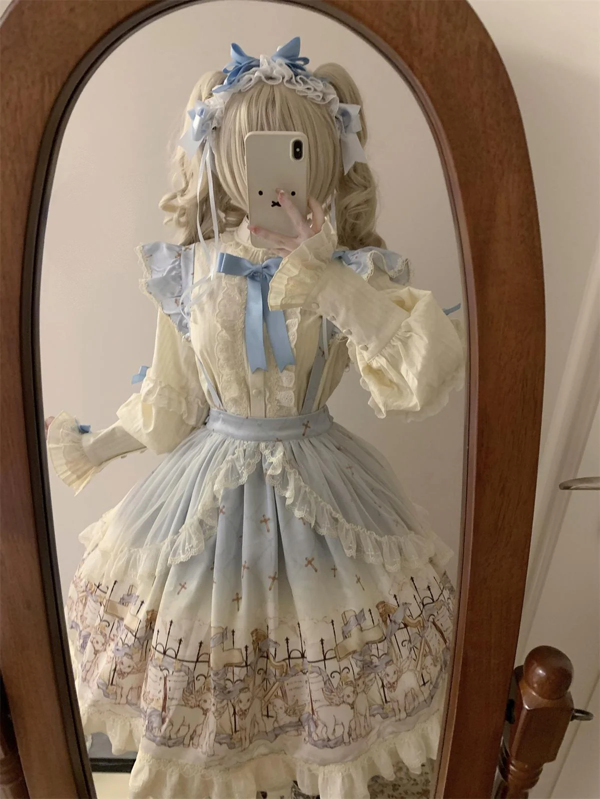Angel Lamb - Kawaii Lolita Dress With Side Pockets, Lamb Print - Image 24