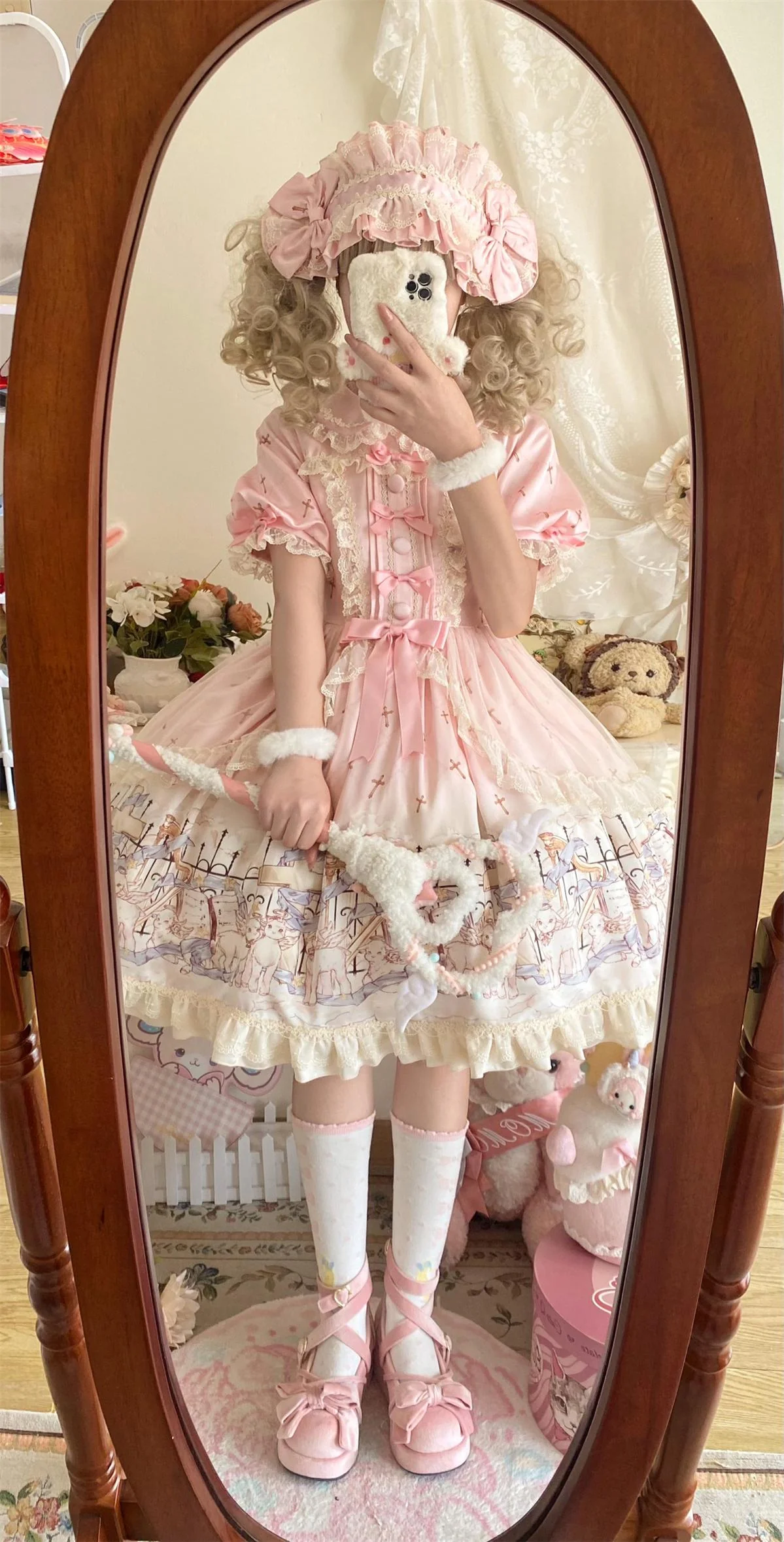 Angel Lamb - Kawaii Lolita Dress With Side Pockets, Lamb Print - Image 9