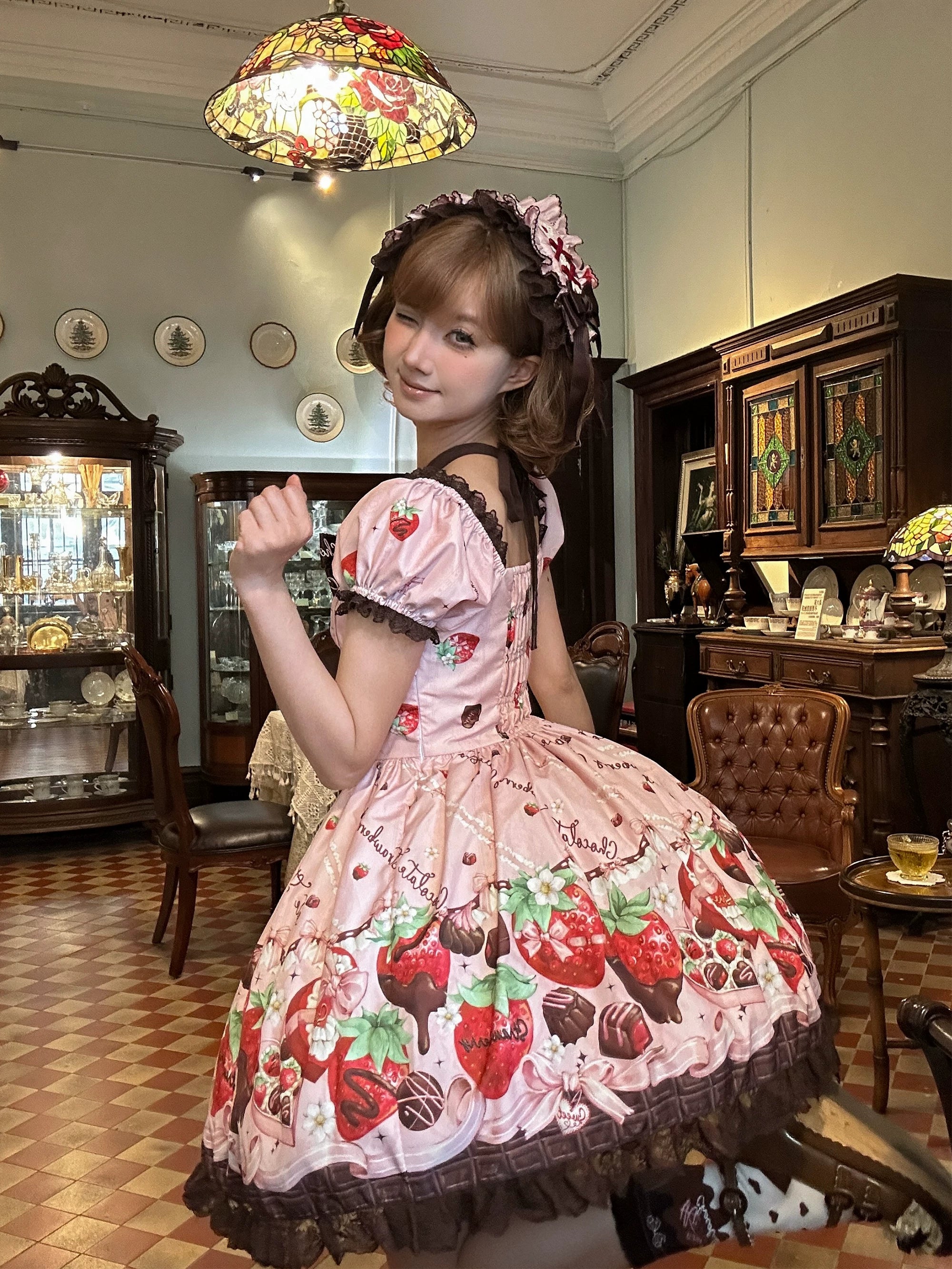 Strawberry Chocolate Lovers - Kawaii Lolita Embroidered Dress, Strawberry & Chocolate Print - Image 13