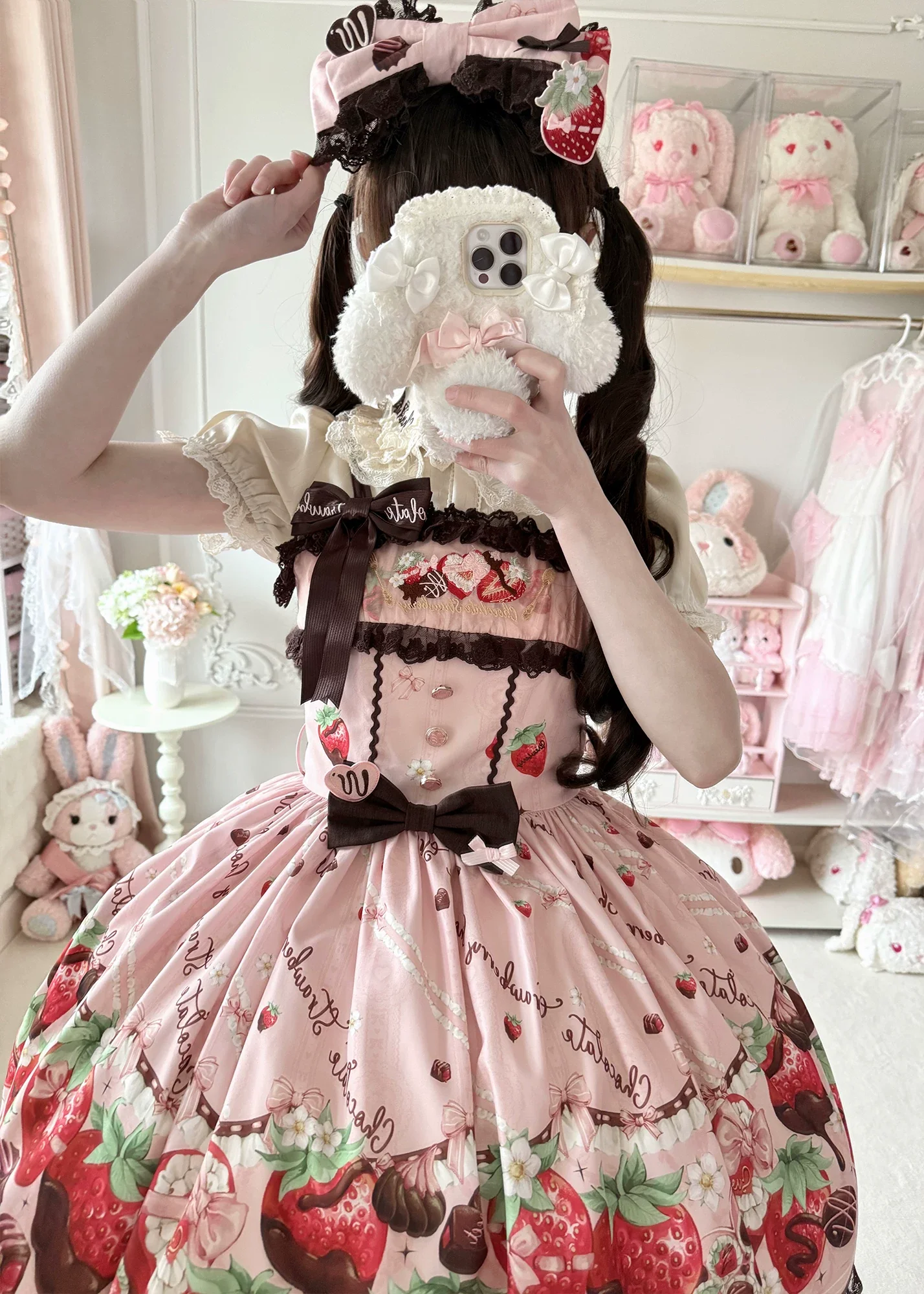 Strawberry Chocolate Lovers - Kawaii Lolita Embroidered Dress, Strawberry & Chocolate Print - Image 8