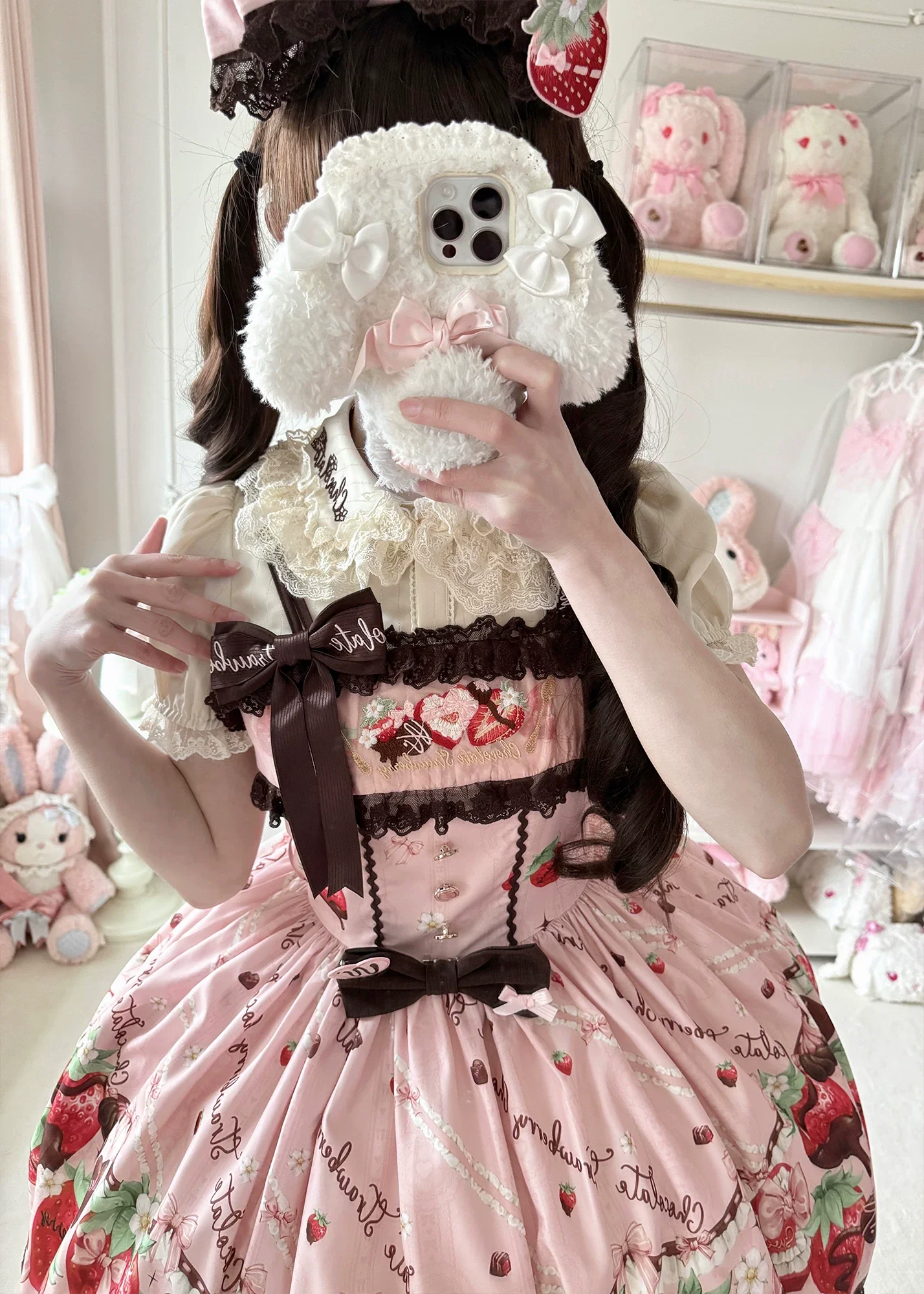 Strawberry Chocolate Lovers - Kawaii Lolita Embroidered Dress, Strawberry & Chocolate Print - Image 9