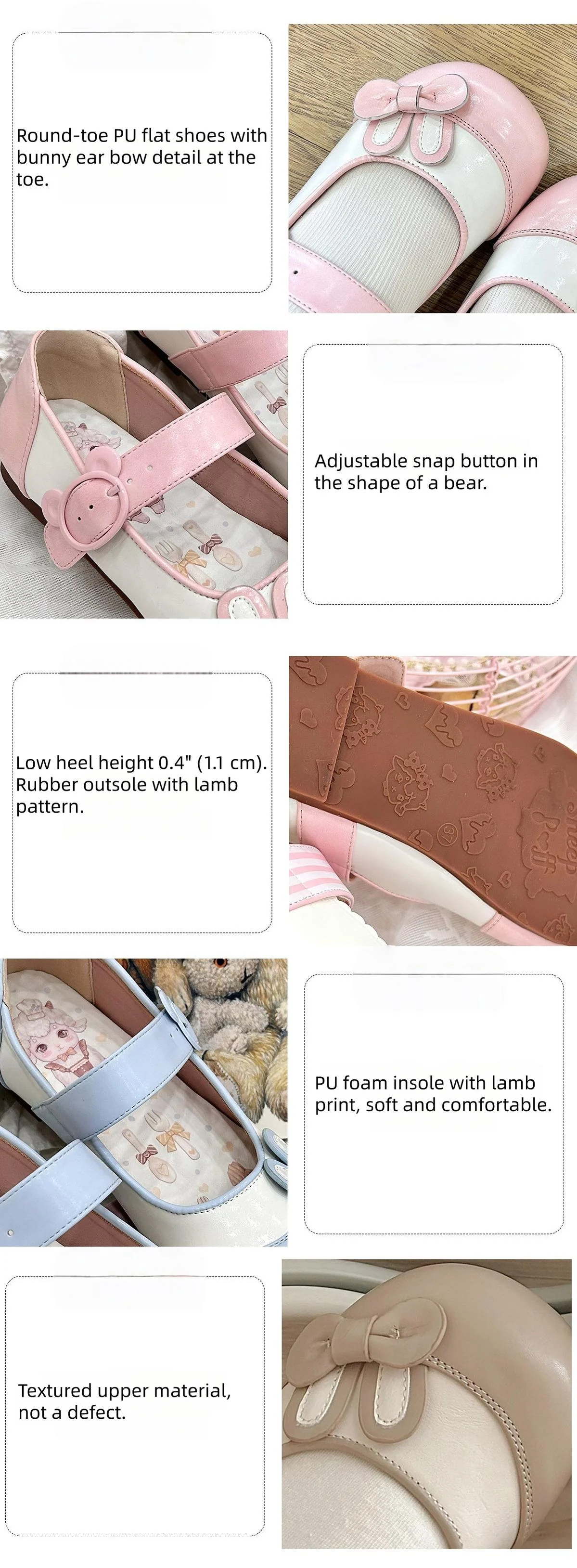 Bunny Milk Candy - Kawaii Lolita Flat Shoes, 3D Bunny Ear Bow - Image 6